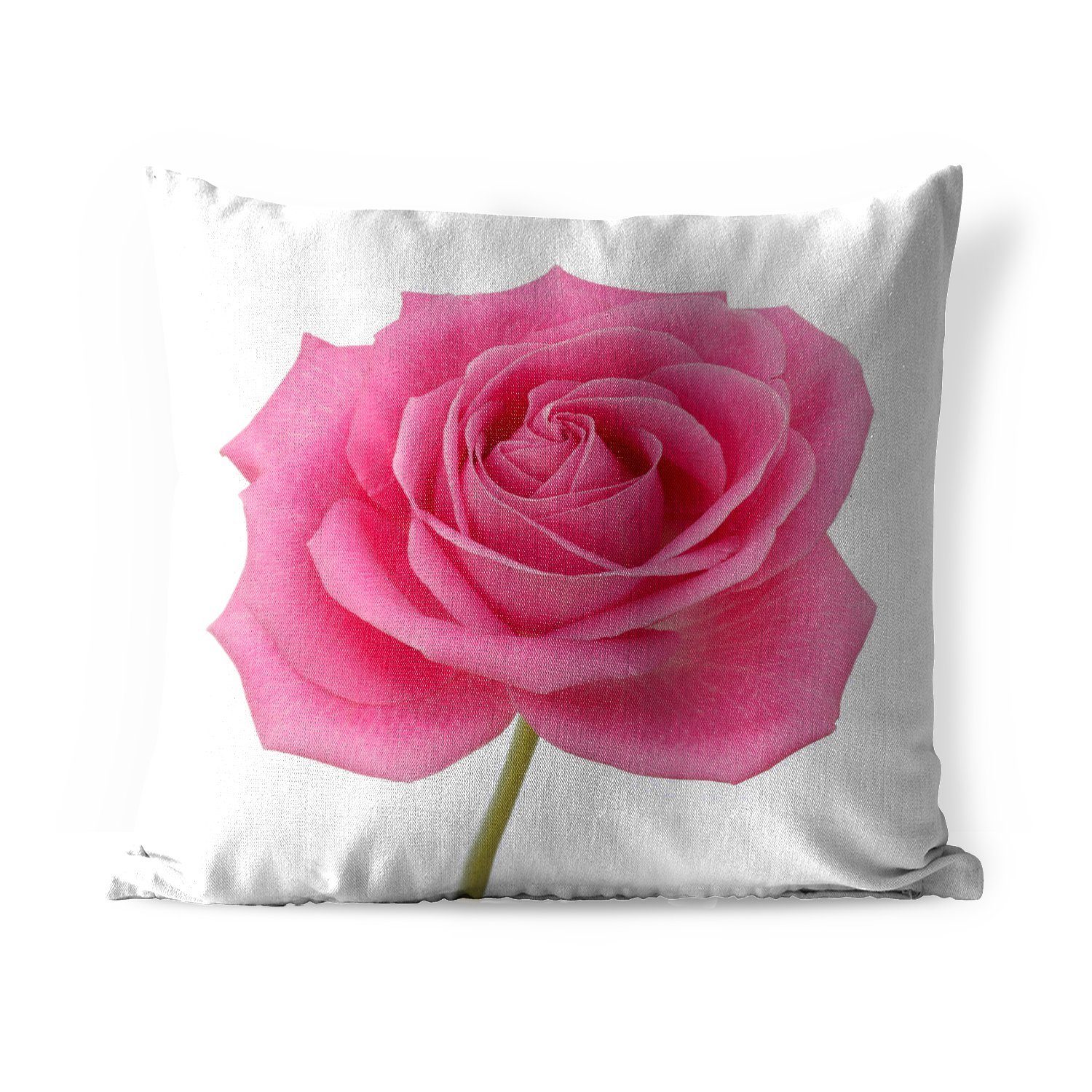 MuchoWow Dekokissen Nahaufnahme einer einzelnen rosa Rose auf weißem Hintergrund, Kissenbezüge, Kissenhülle, Dekokissen, Dekokissenbezug, Outdoor