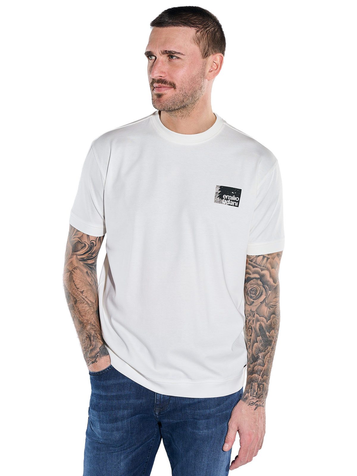 emilio adani T-Shirt Herren T-Shirt mit Rücken-Print, Reinweiss