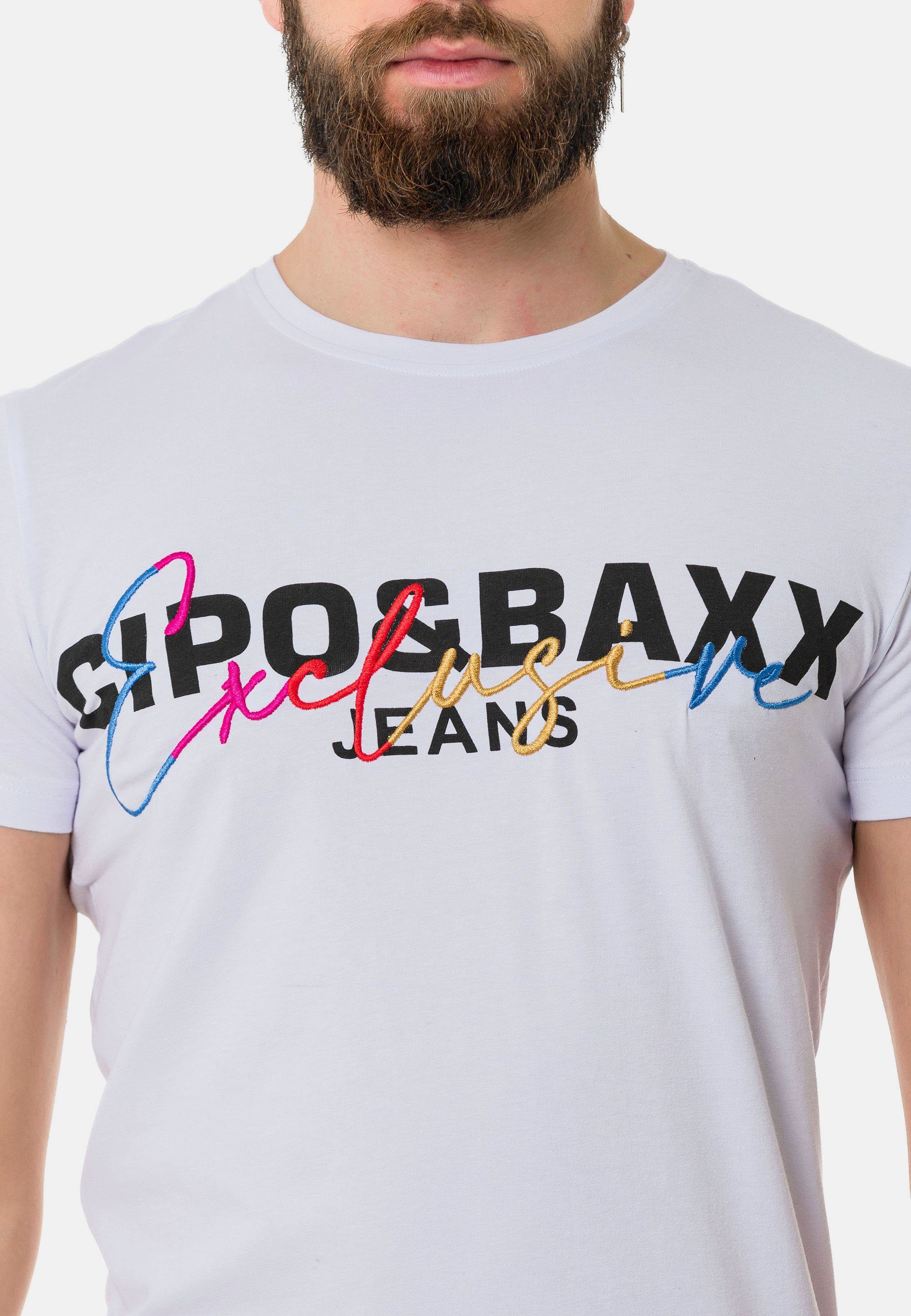 Cipo & Baxx T-Shirt Markenprint weiß mit