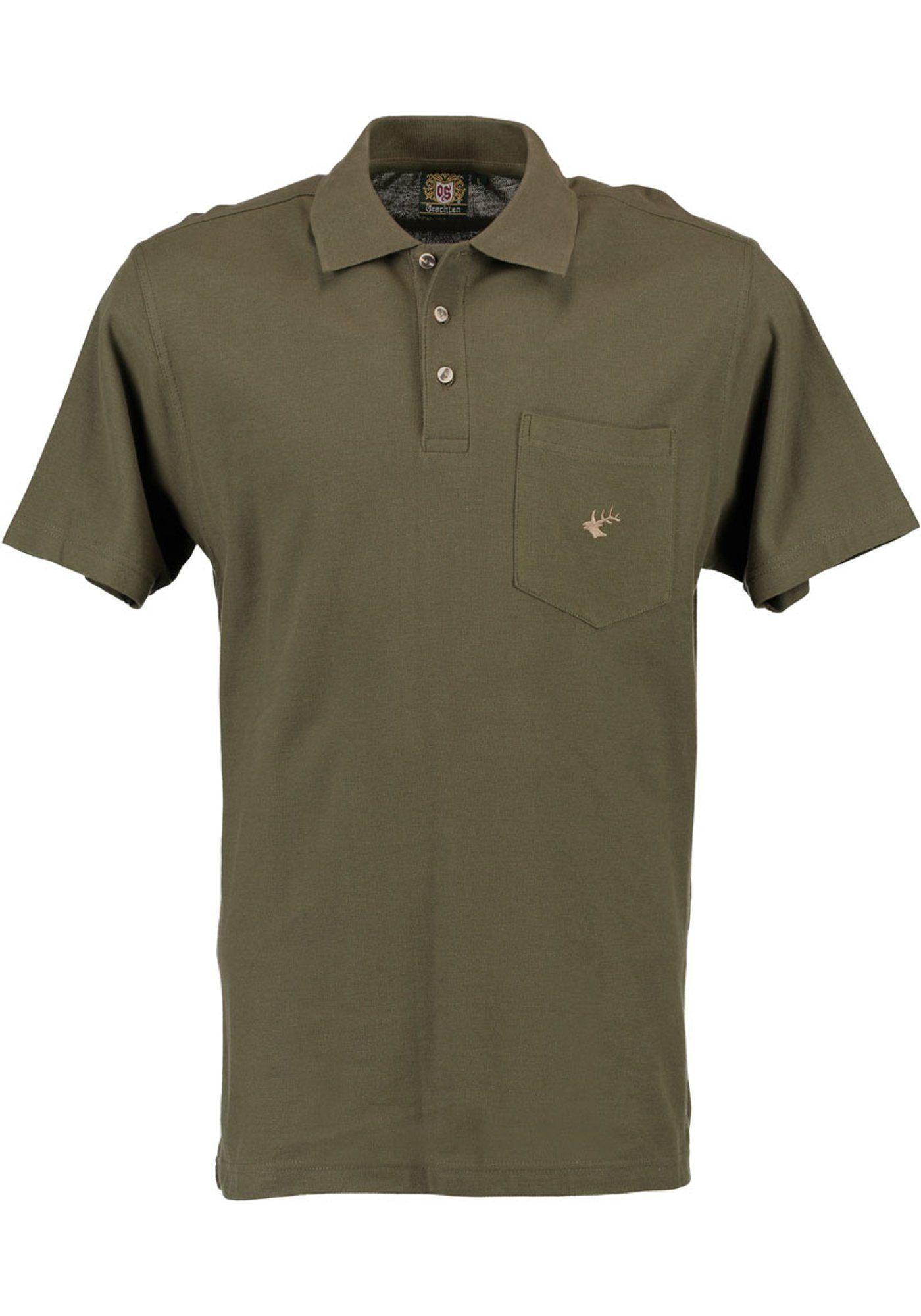 der Poloshirt mit Hirsch-Stickerei Brusttasche Kurzarm Jagdshirt Balun OS-Trachten auf