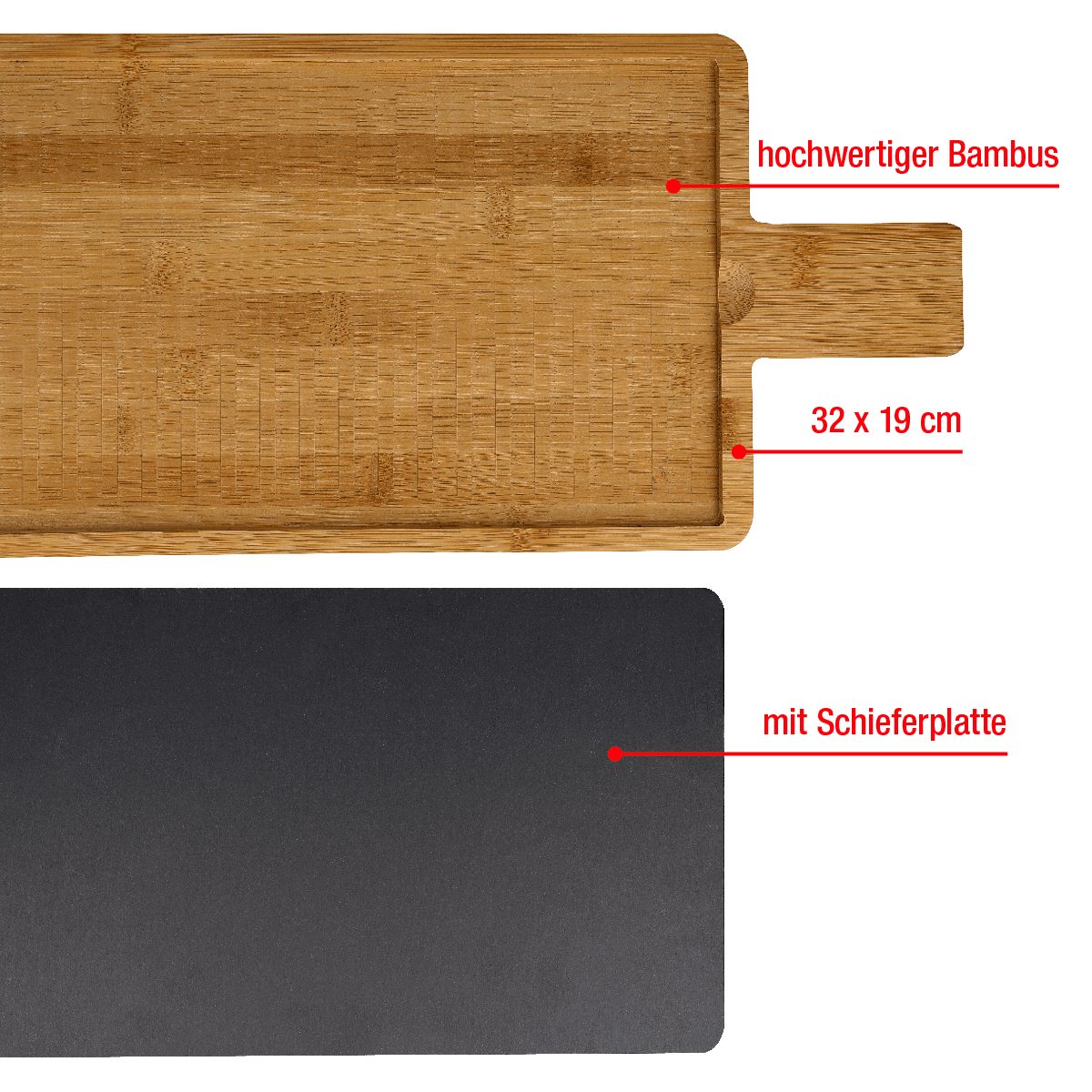 EUROHOME Schneidebrett Bambus Holzbrett Brotzeitbrett mit Schieferplatte, Bambus, (1-St., Frühstücksbrettchen 32 x 19 cm), Servierbrett aus Naturmaterial