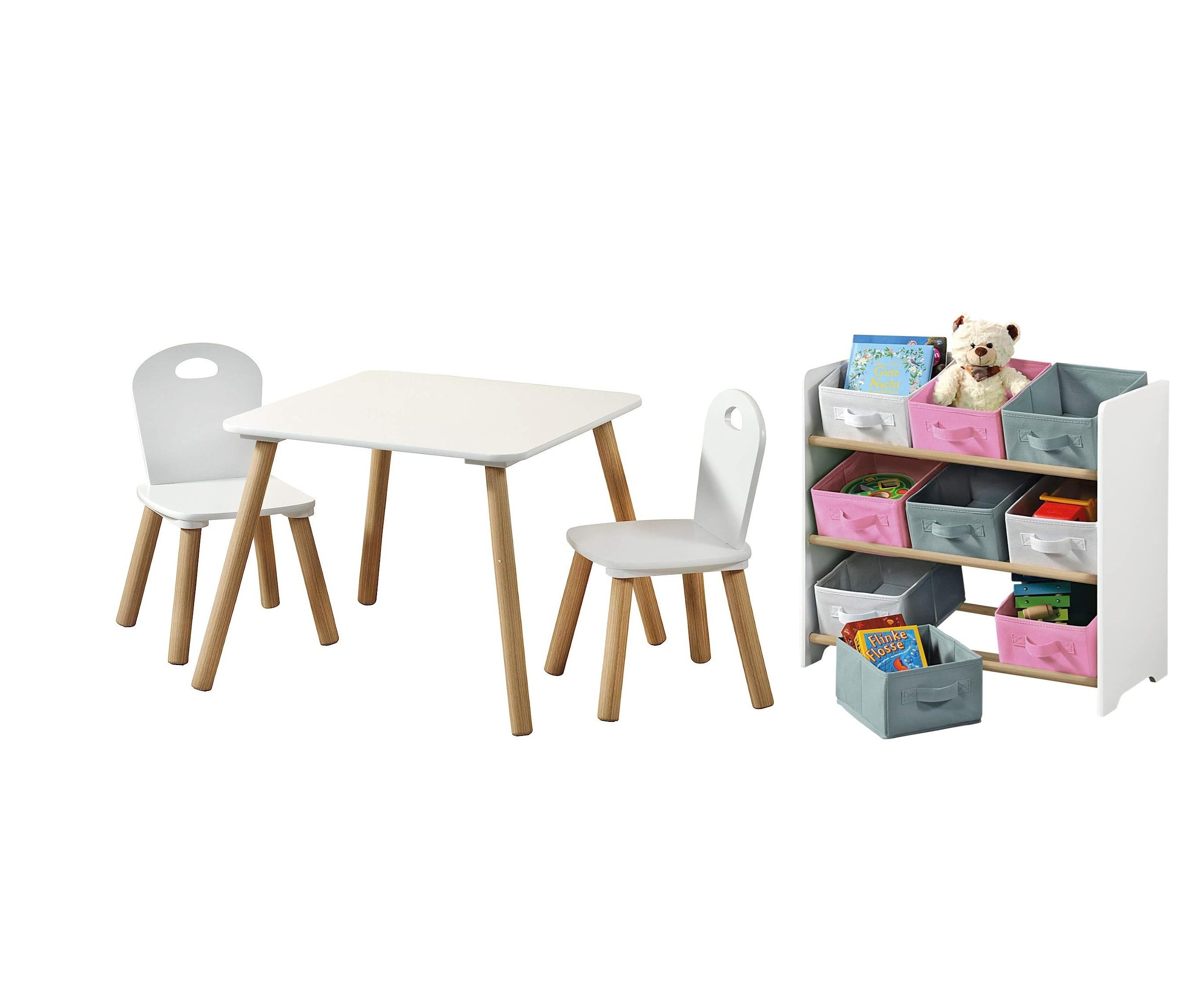 Kesper Schuhschrank Kesper, Kindertisch Set mit 2 Stühlen und Aufbewahrungsregal, Faserp