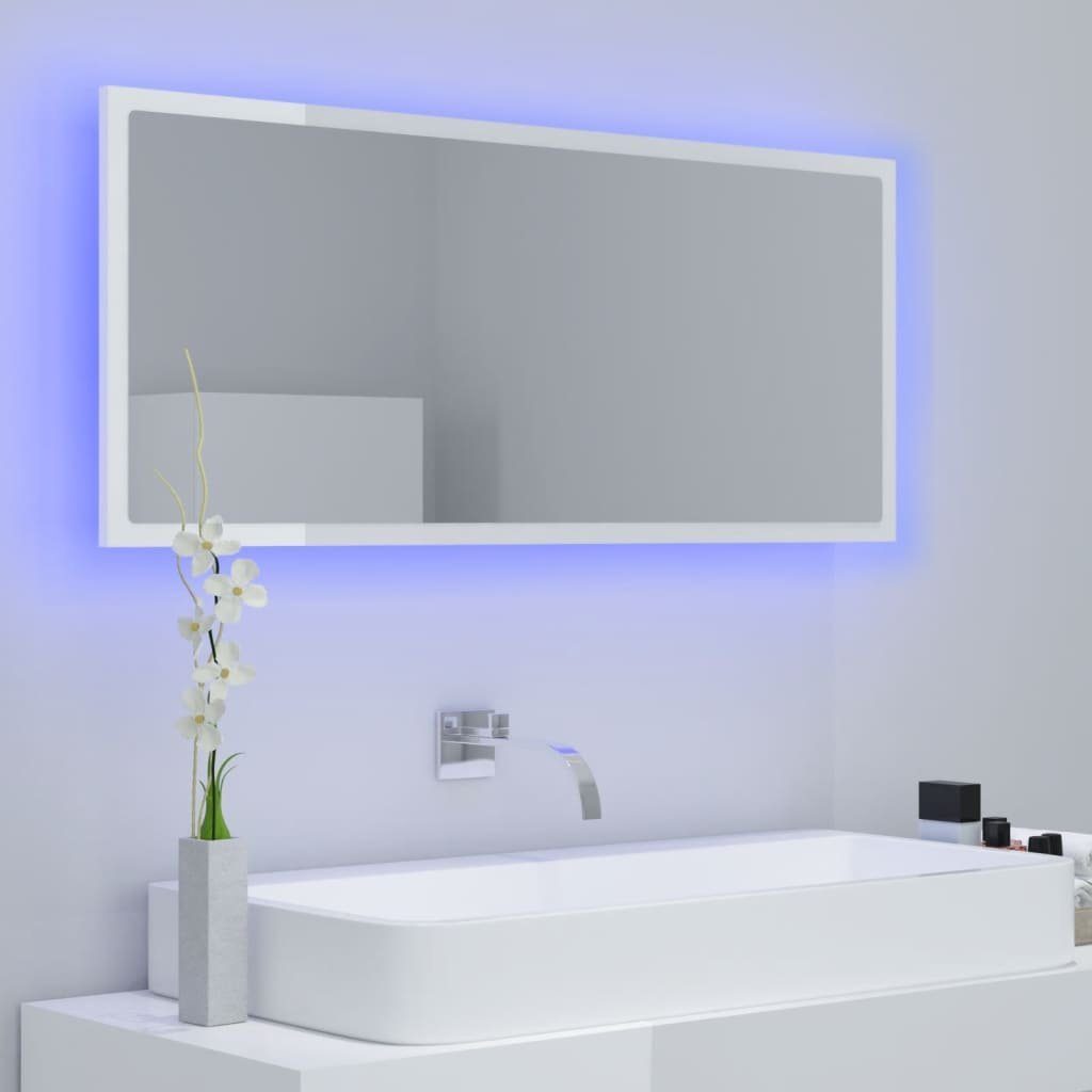 vidaXL Hochglanz-Weiß LED-Badspiegel Badezimmerspiegelschrank (1-St) 100x8,5x37 Acryl cm