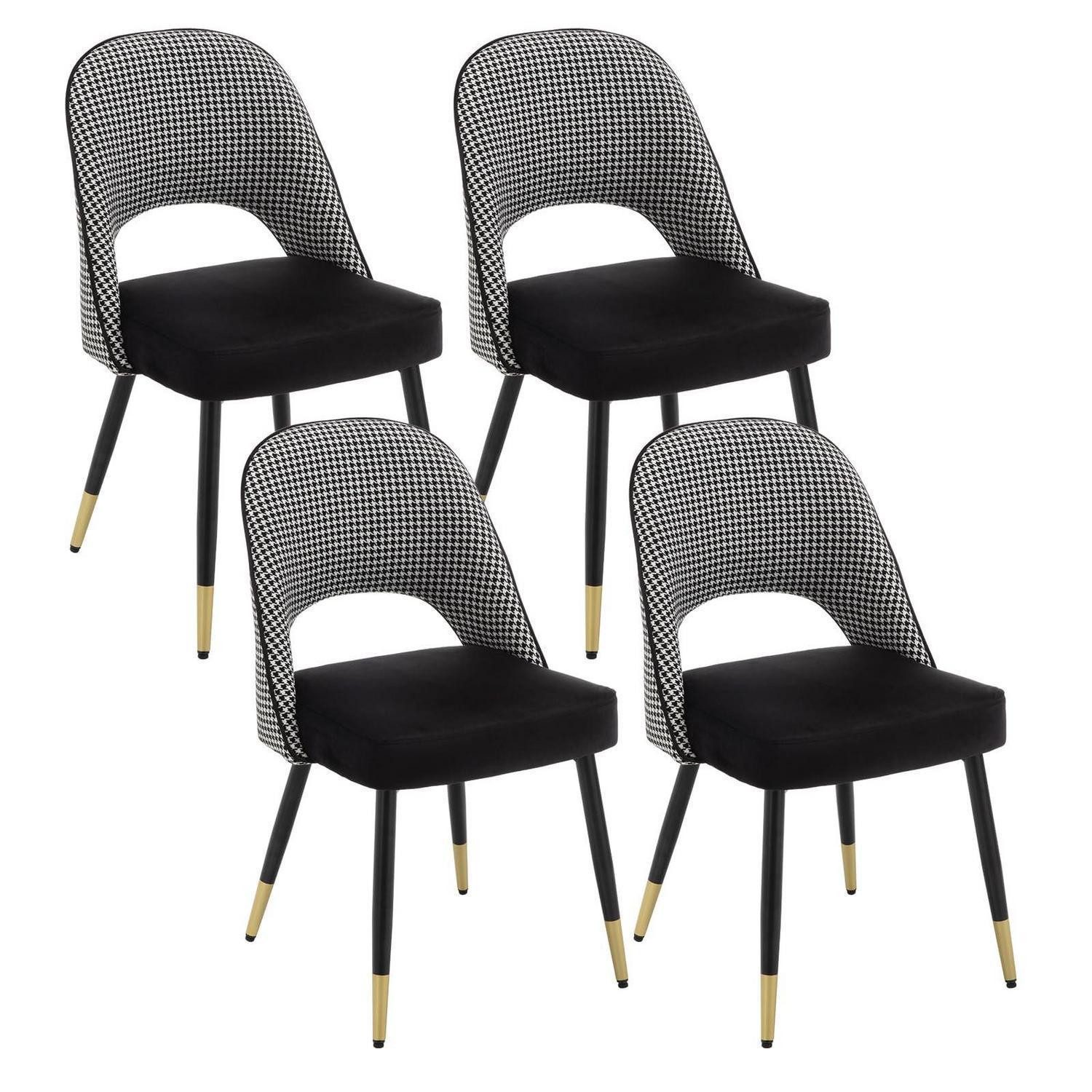 LuxusKollektion Esszimmerstuhl Esszimmerstuhl Samt Polster armlos Metallbeine 4 Stück Schwarz-4