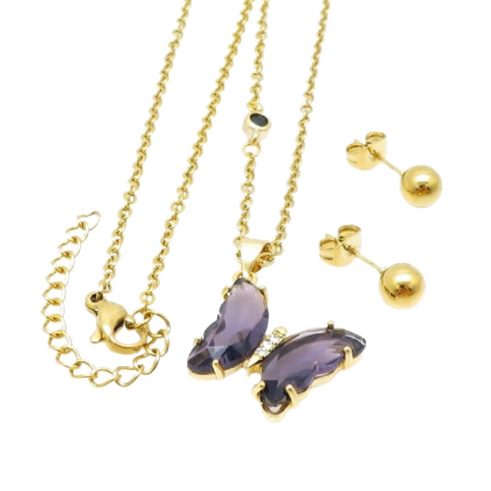 Schmuckset Schmuckset Schmetterling mit Kristallen Edelstahl Damen lila