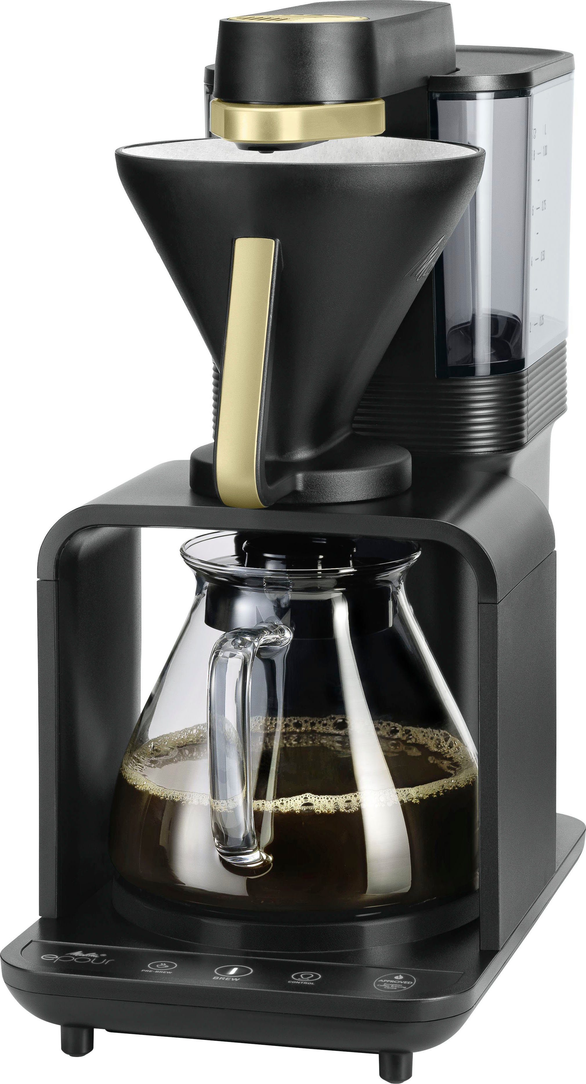 epour® Melitta 1x4, 1l Schwarz/Gold Kaffeekanne, Papierfilter 1024-12, Filterkaffeemaschine