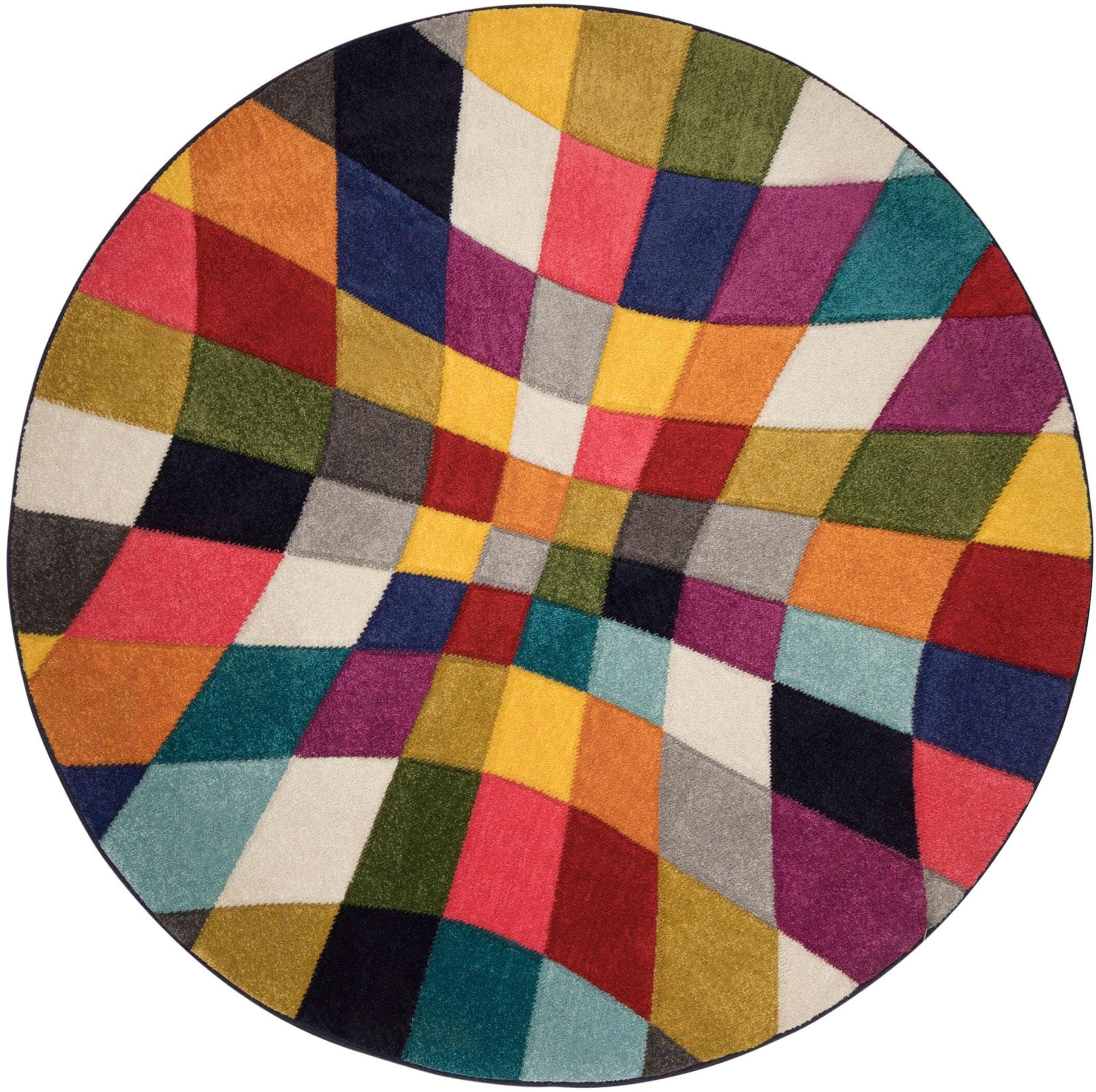 FLAIR RUGS Teppich Rhumba, rund, Höhe: 10 mm, fußbodenheizungsgeeignet, geometrisches & buntes Muster, Rauten