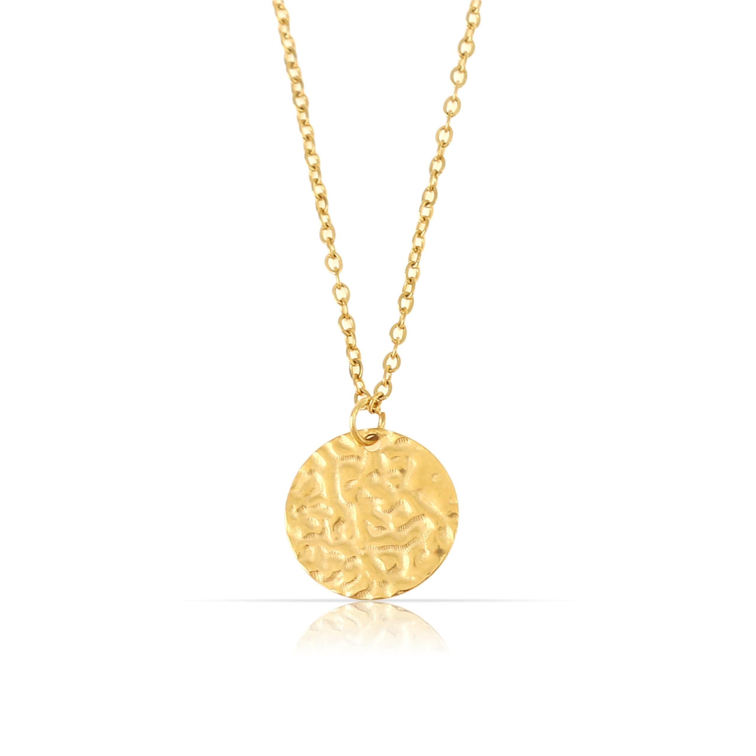 Kette mit Anhänger Damen mit gehämmertem Münzen Anhänger Gold 40 + 5 cm