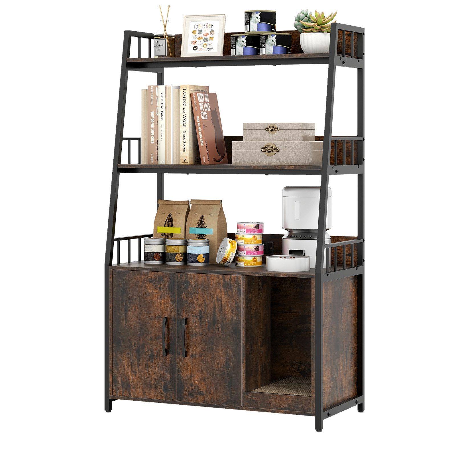 COSTWAY Tierhaus, Katzenschrank mit Bücherregal, Ladestation, Katzenklo Sch günstig online kaufen