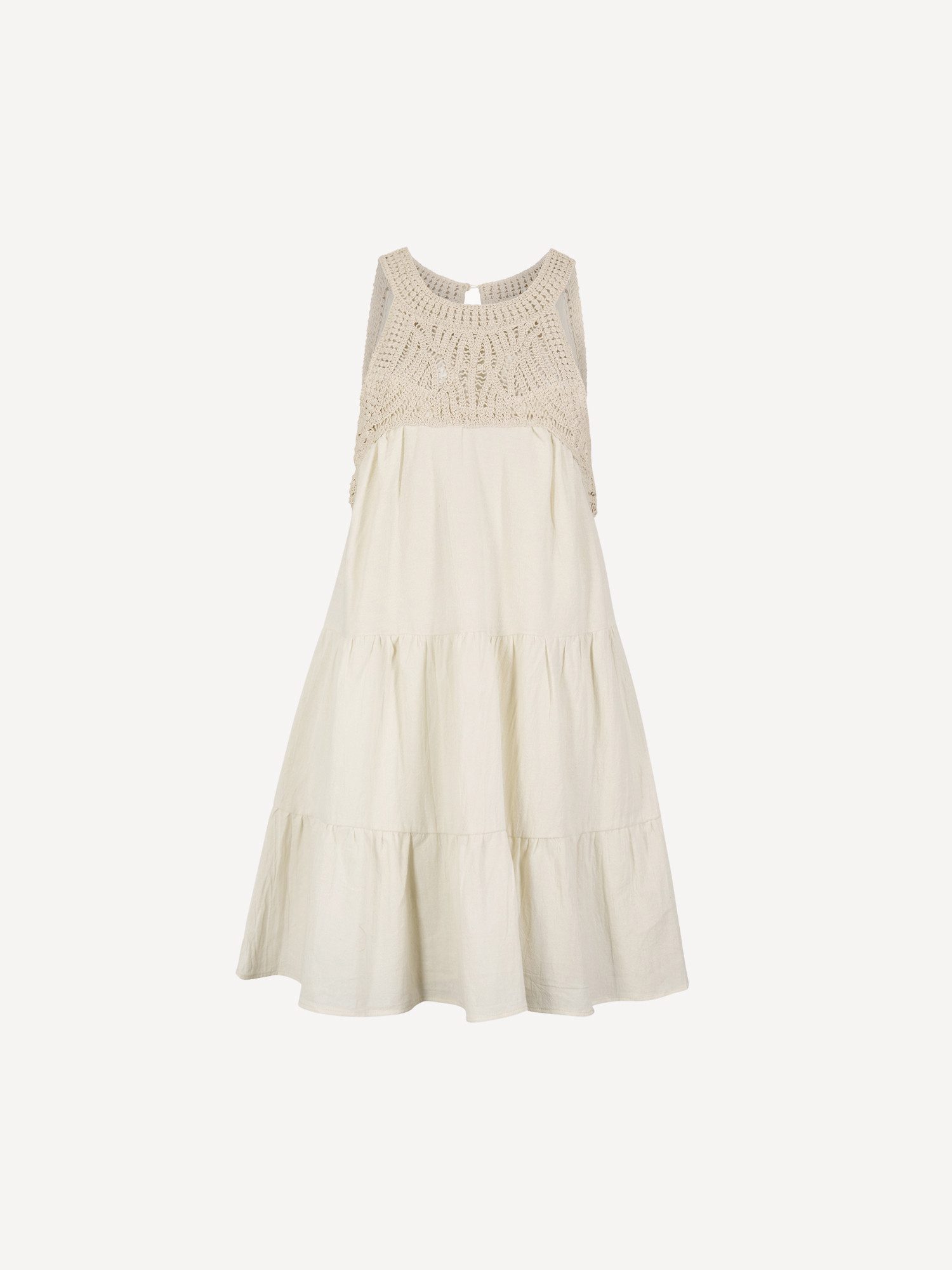 Apricot Spitzenkleid Mini-Kleid mit gehäkeltem Oberteil und Stufenrock – Bild 5 von 5