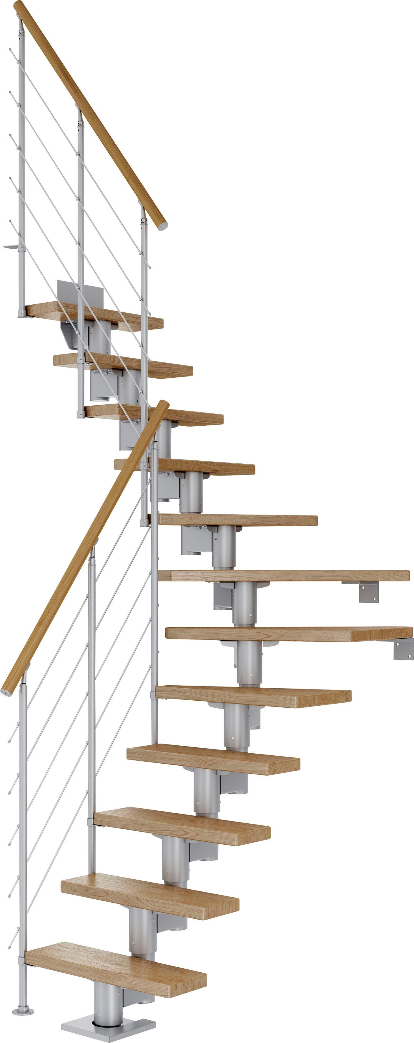 Geschosshöhen Eiche/Metall für Stufen Dolle offen, cm, bis Mittelholmtreppe 270 Dublin,