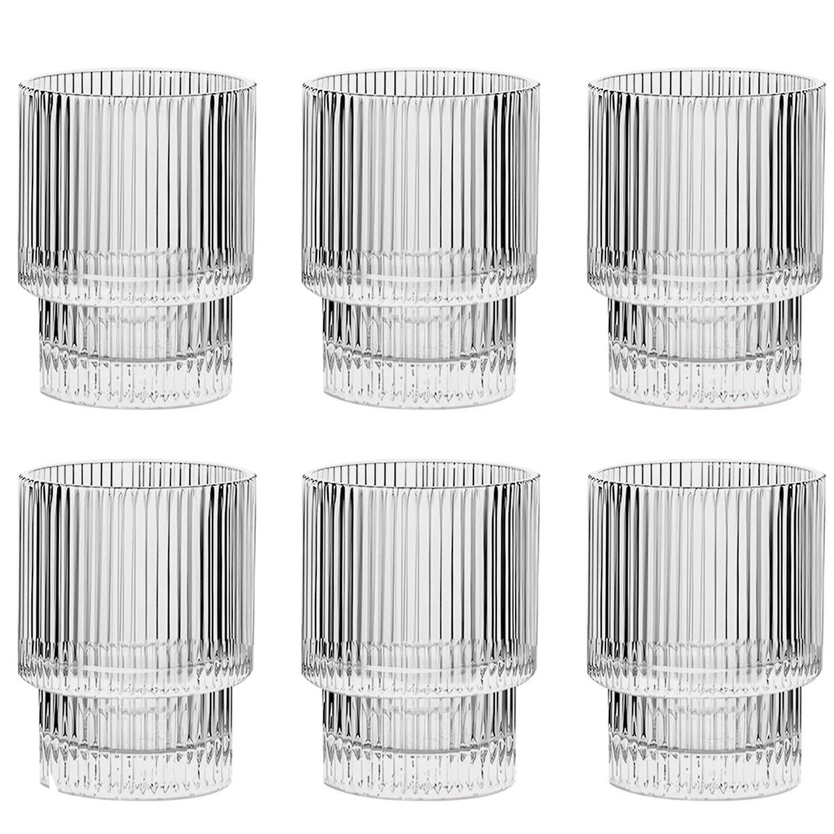 Welikera Gläser-Set 6-teiliges geriffelte Gläser,200 ml Trinkgläser Set, 6-tlg., Vintage-Design im Origami-Stil–stapelbare Gläser für Whisky,Espresso