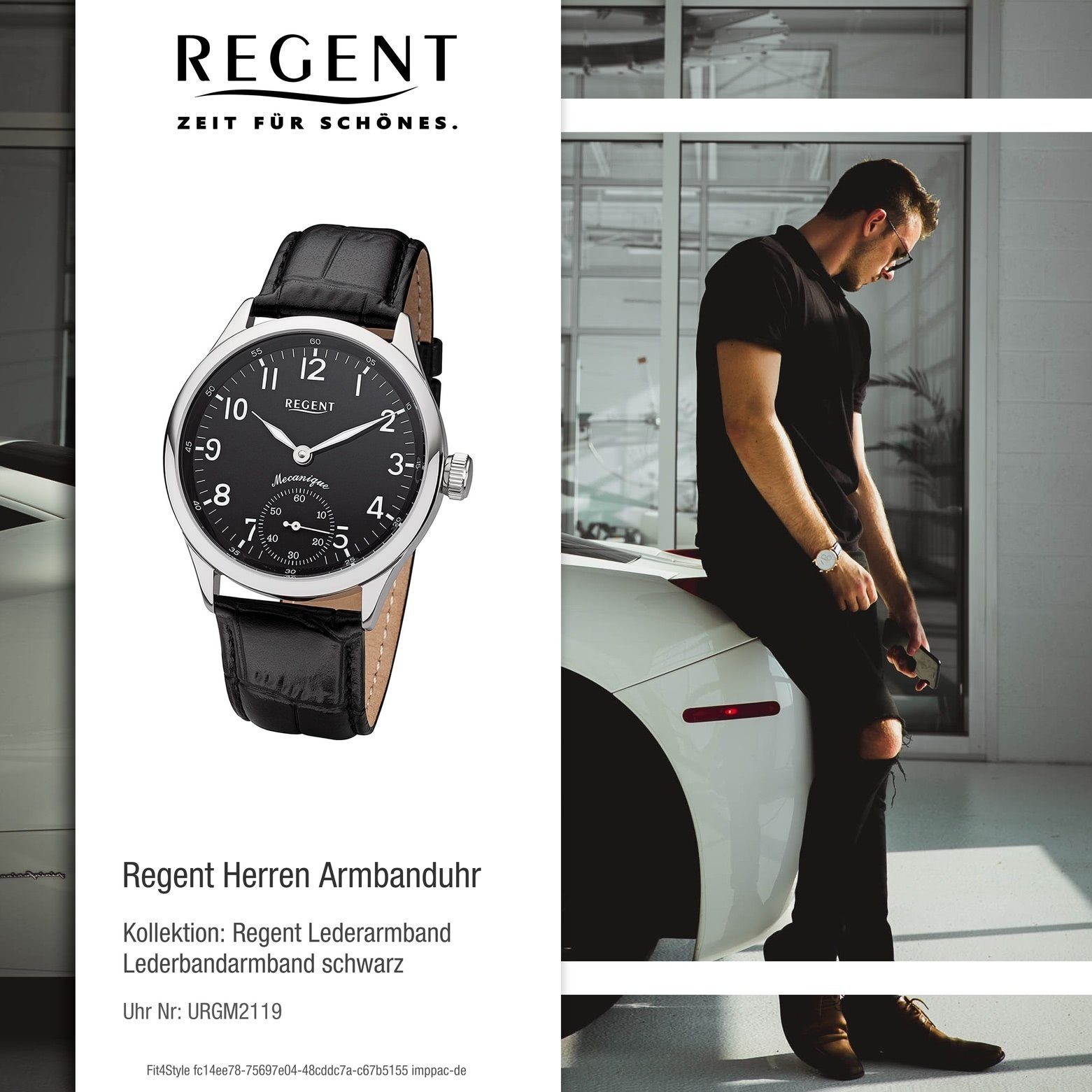 42,5mm), Regent groß Analoganzeige, rund, Armbanduhr Herren Quarzuhr Armbanduhr Lederbandarmband Herren (ca. Regent