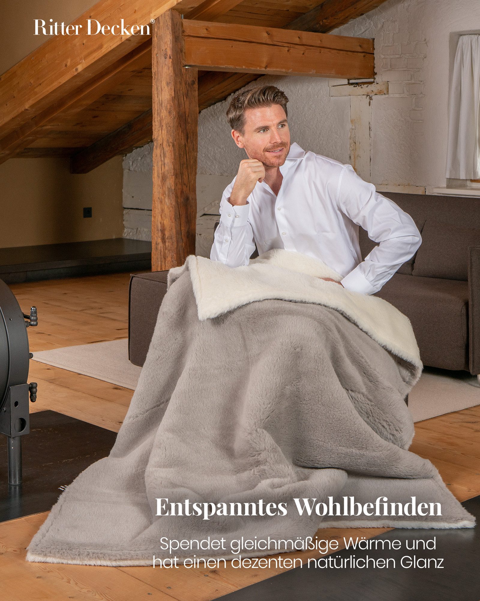 Wohndecke Voluminöse Alpakadecke La Paz aus Alpakawolle mit Wendeoptik, Ritter Decken, flauschige Plüschdecke, Wolldecke, extra warm, weitere Größen & Farben