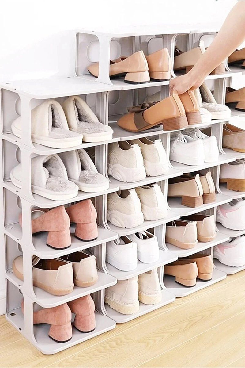 Luxury Bites Schuhregal mit 5 Ebenen aus Kunststoff, Tragbares Schuhregal weiß & anthrazit