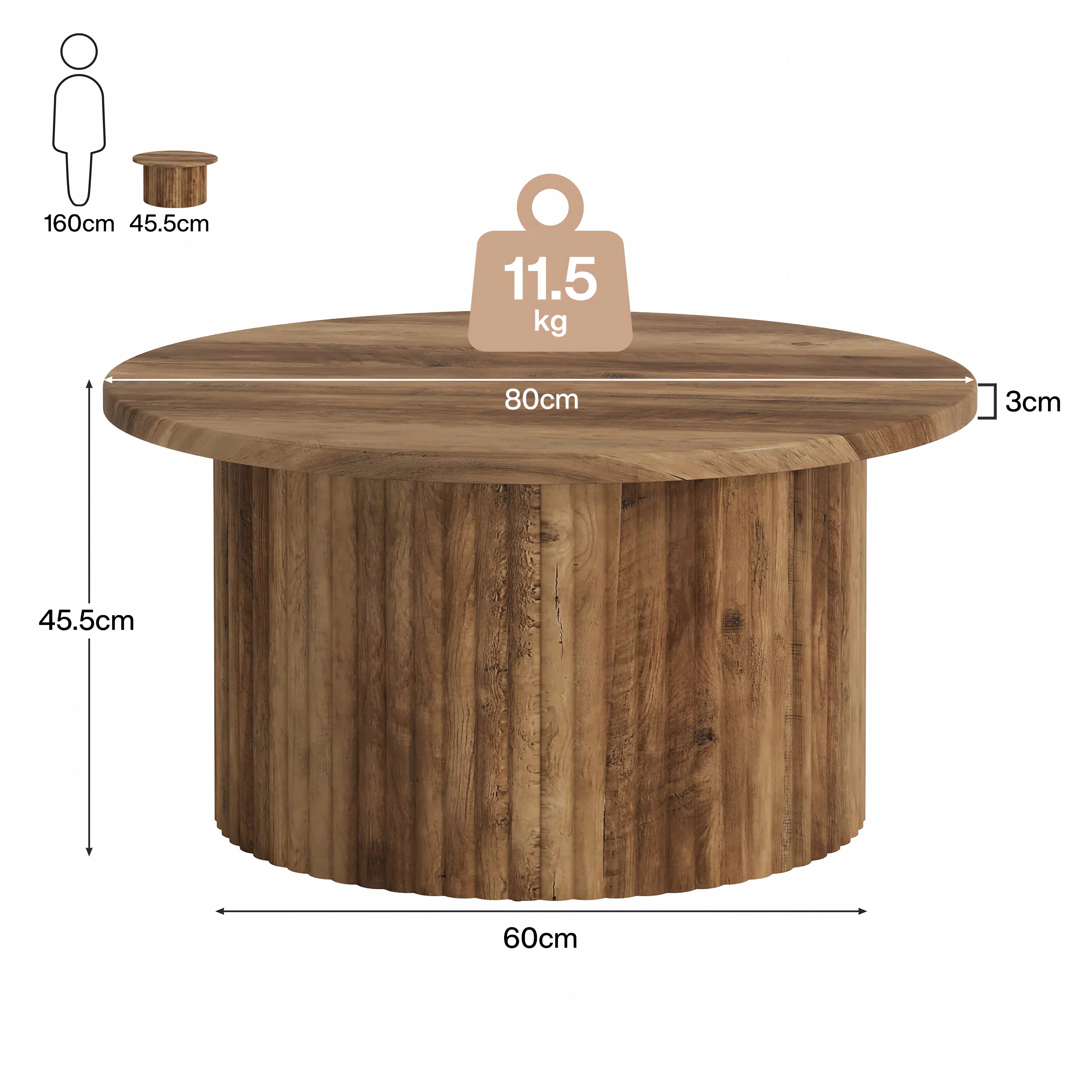 Celya Couchtisch 80 cm Runde Landhaus-Couchtisch (Metallgestell Mit Holzoptik-Platte Für Wohnzimmer) – Bild 2 von 5