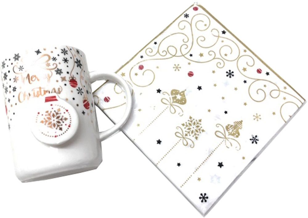 Steinnacher Bärbel Kaffeeservice Kaffeebecher Christmas mit Servietten, 1 Personen, Porzellan