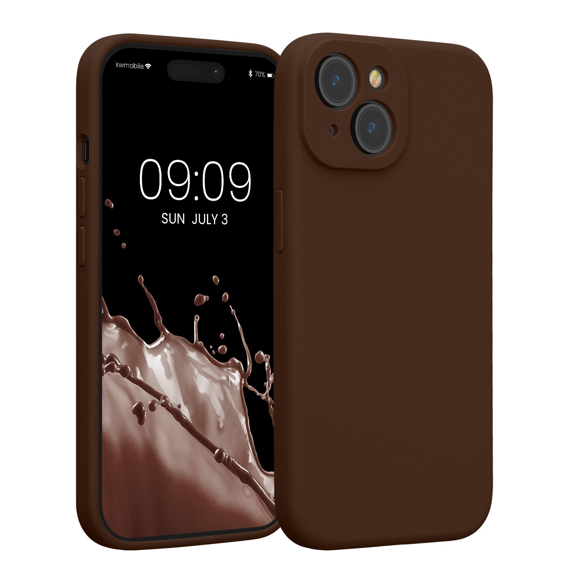 kwmobile Smartphone-Hülle Handyhülle für Apple iPhone 15 Hülle, Hülle Silikon gummiert - Handyhülle - Handy Case in Chocolate