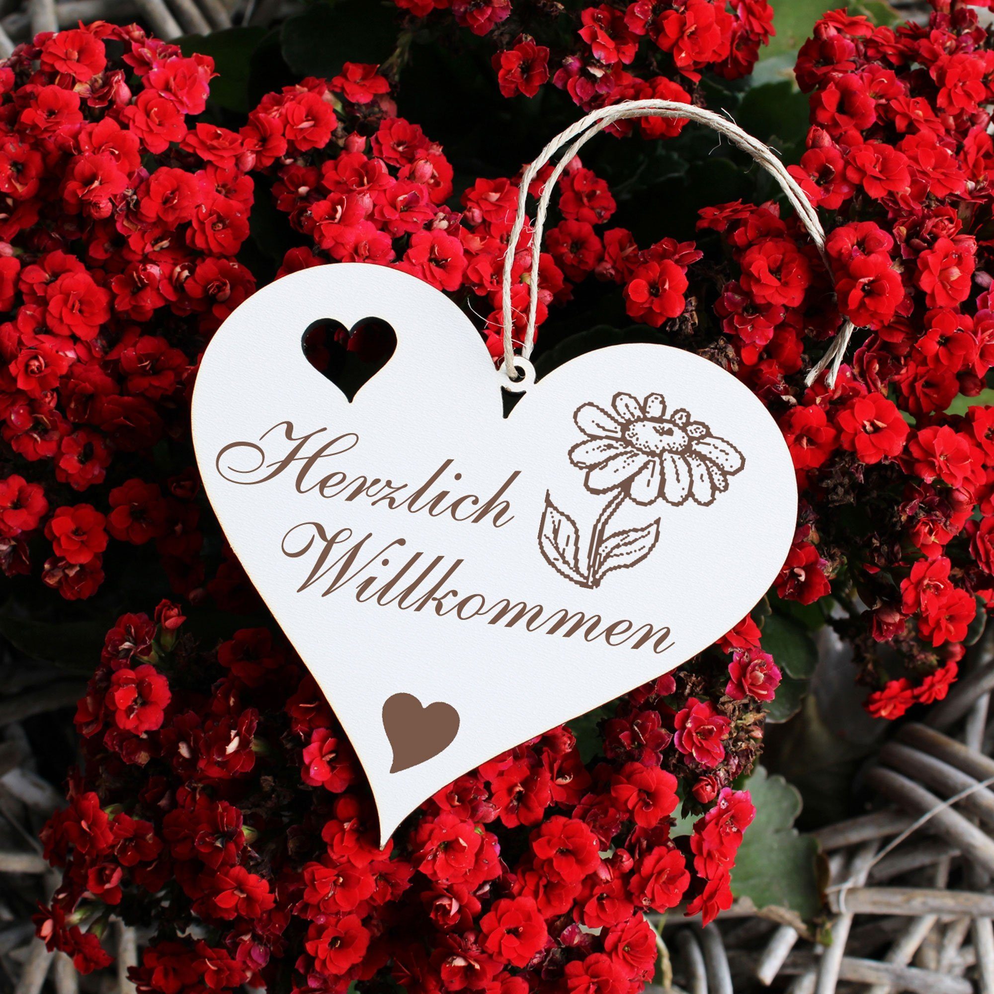 Dekolando Herzlich - - Hängedekoration Gänseblümchen 13x12cm Willkommen