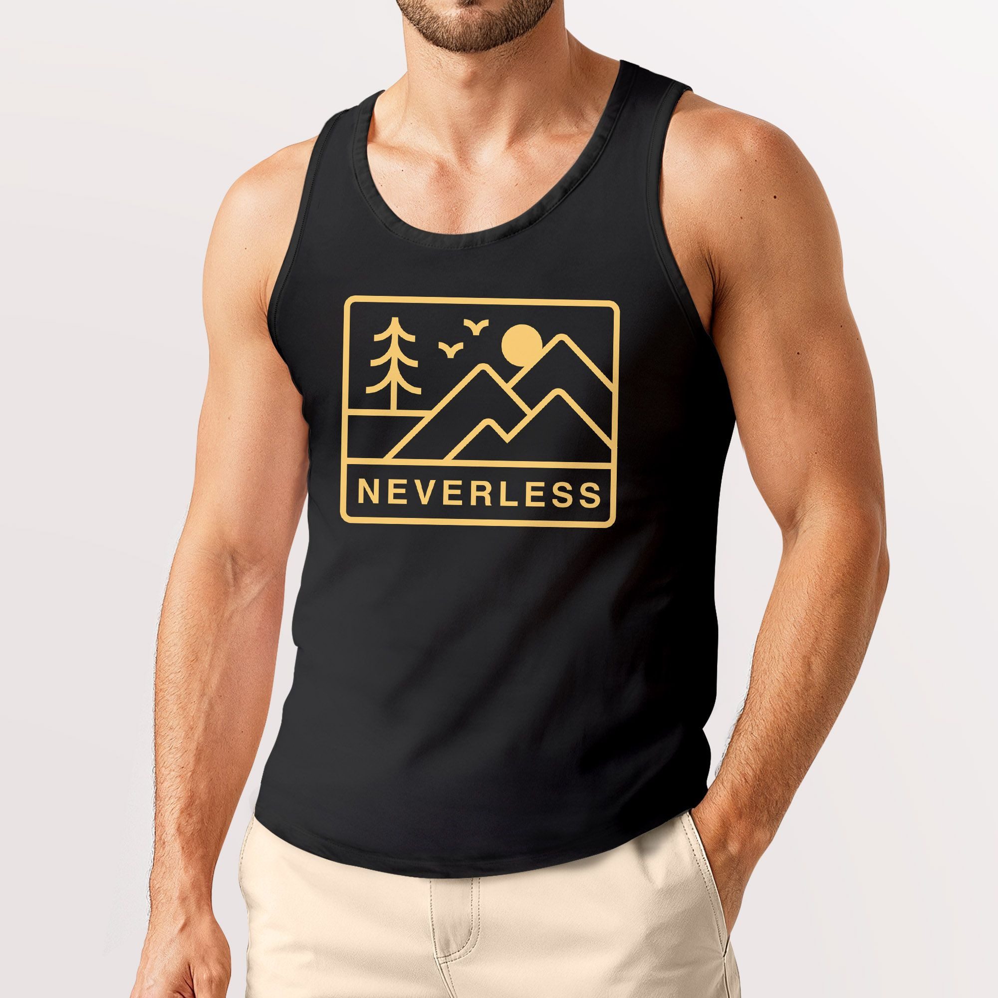 Neverless Tanktop Herren Tank-Top Printshirt Outdoor Design Minimalismus Berge mit Print