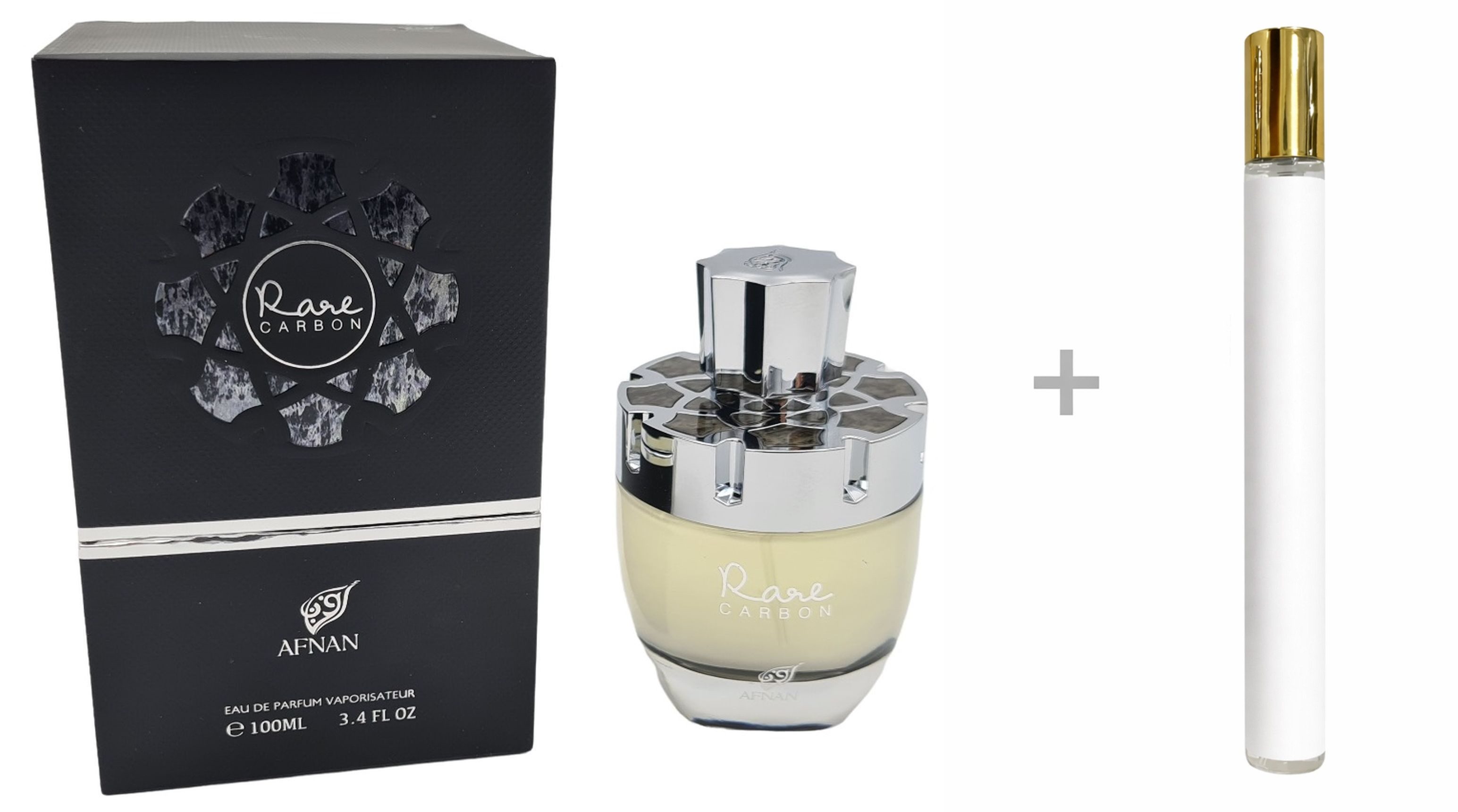 Afnan Duft-Set Rare Carbon Eau de Parfum (EDP) Herren Spray mit Reiseduft, Ledrig-würziger Duft mit Leder, Veilchen, Zimt und Sandelholz