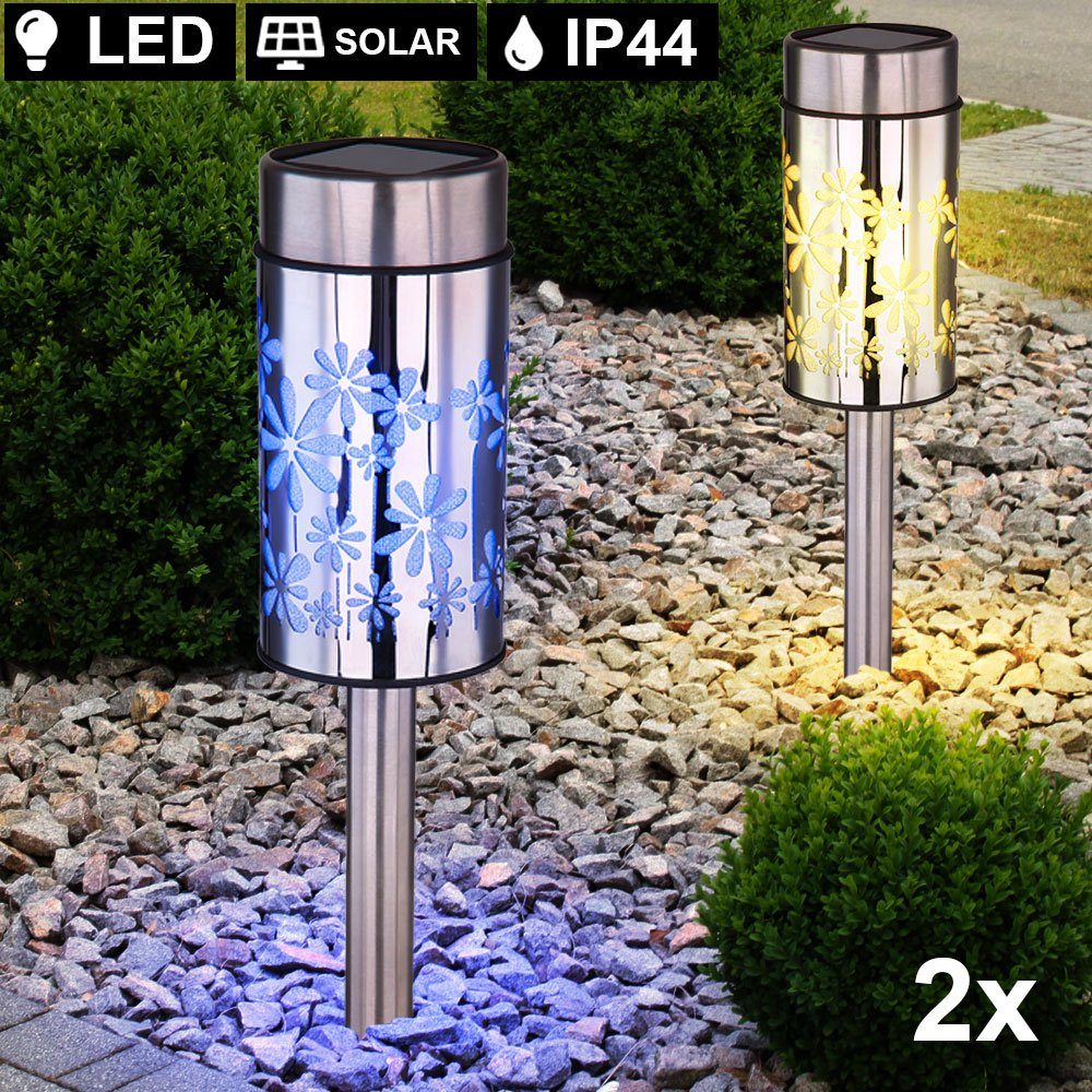 Globo LED Gartenleuchte, 2x RGB LED Solar Außen Steck Lampen Edelstahl