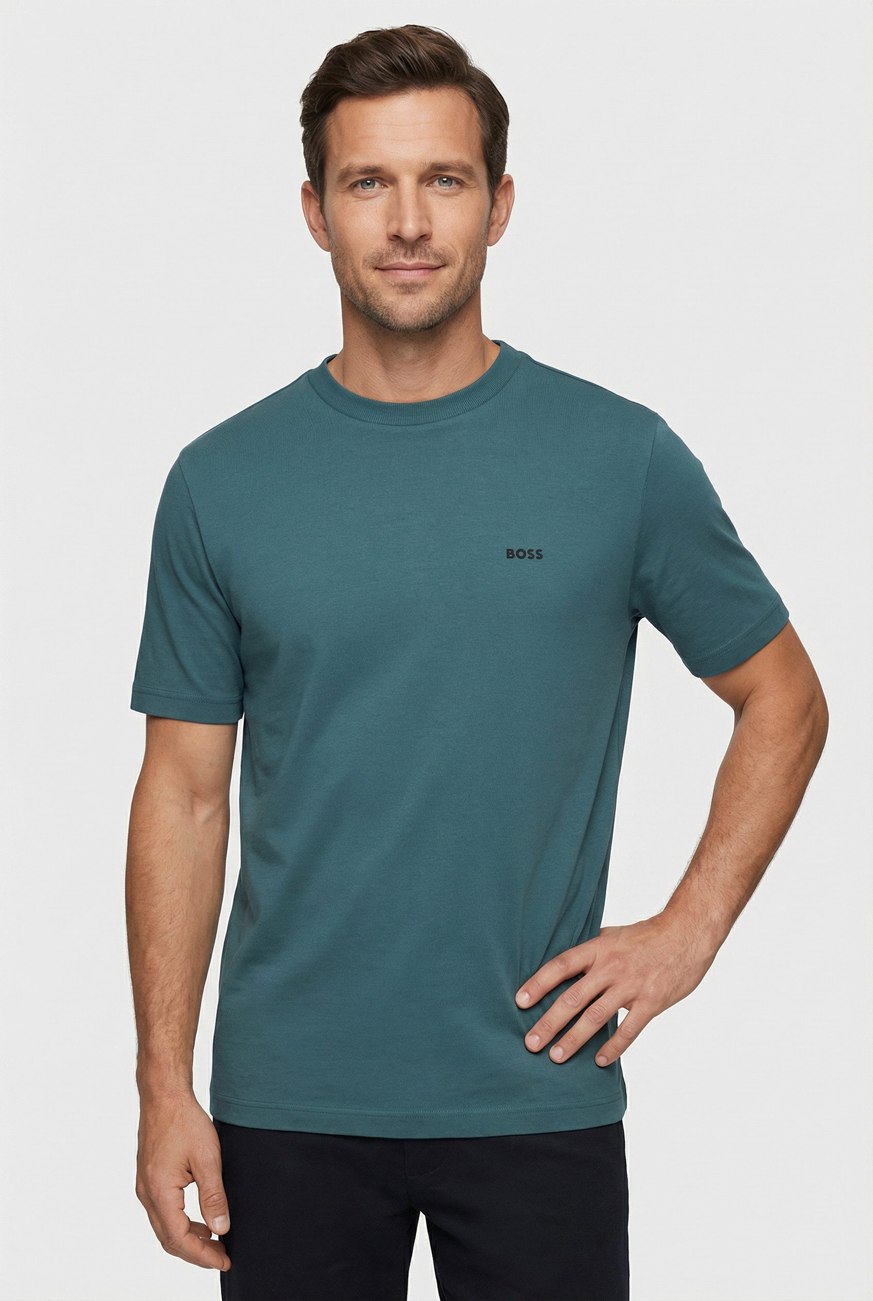 BOSS GREEN Rundhalsshirt Tee mit gummiertem Kontrast-Logo günstig online kaufen
