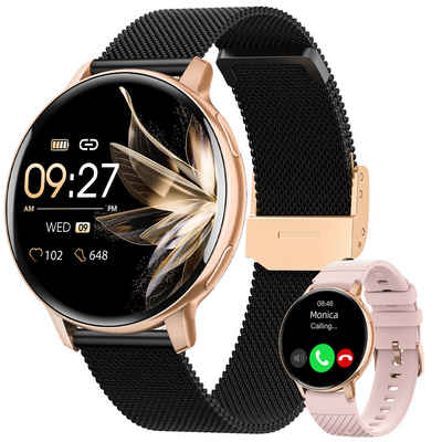 Sanorum smartwatch damen mit telefonfunktion Smartwatch (3.53 cm/1,39 Zoll, Full-Touch) Mode&Freizeit IP68 wasserdichte Sportuhr,IPS-Vollbild-Touch, mit Menstruationszyklus Schlaf blutdruckmessung Herzfrequenz, SpO2,Auswechselbare Zifferblätter / Armbänder, 120+ Sportmodi