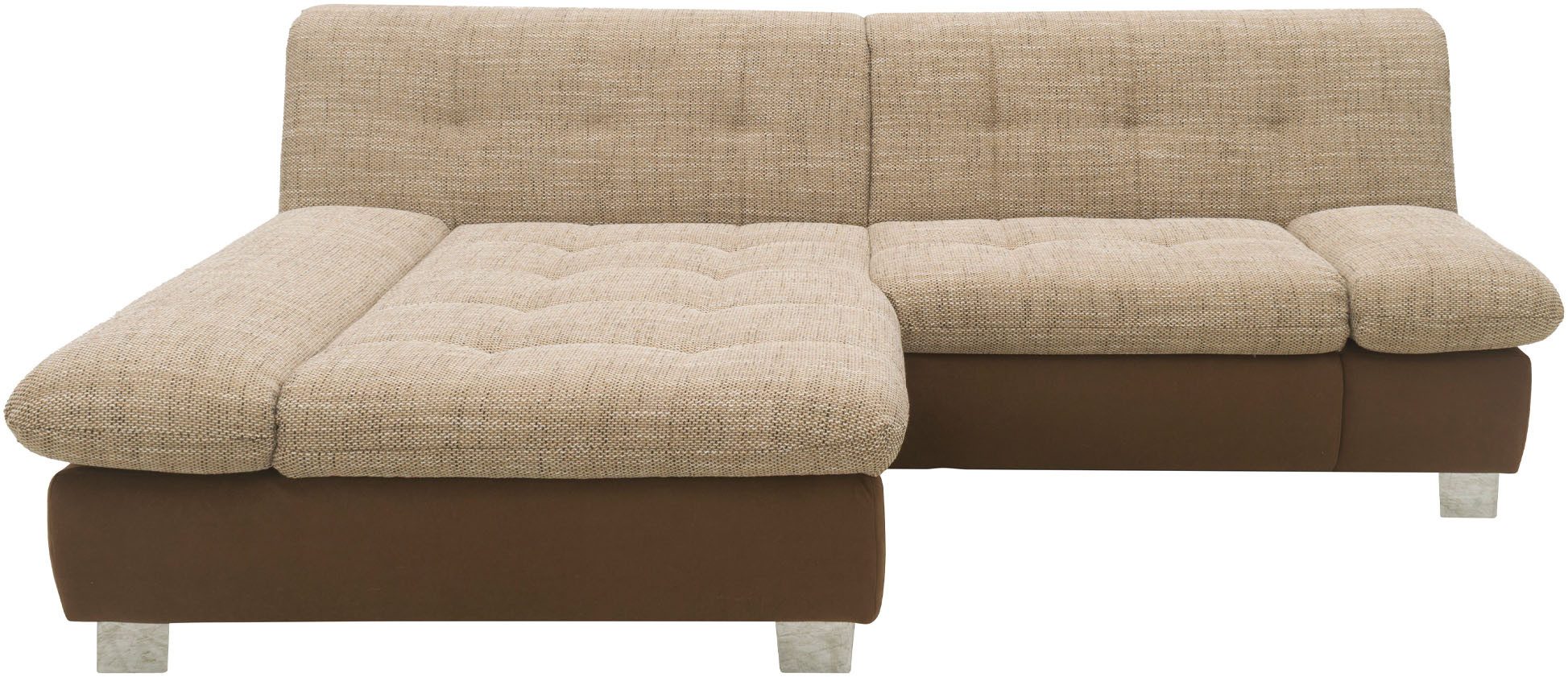 DOMO collection Ecksofa 100031 kompakte Stellmaße, komfortabel und bequem, L-Form, wahlweise mit Bettfunktion und Armteilverstellung. Breite 234 cm