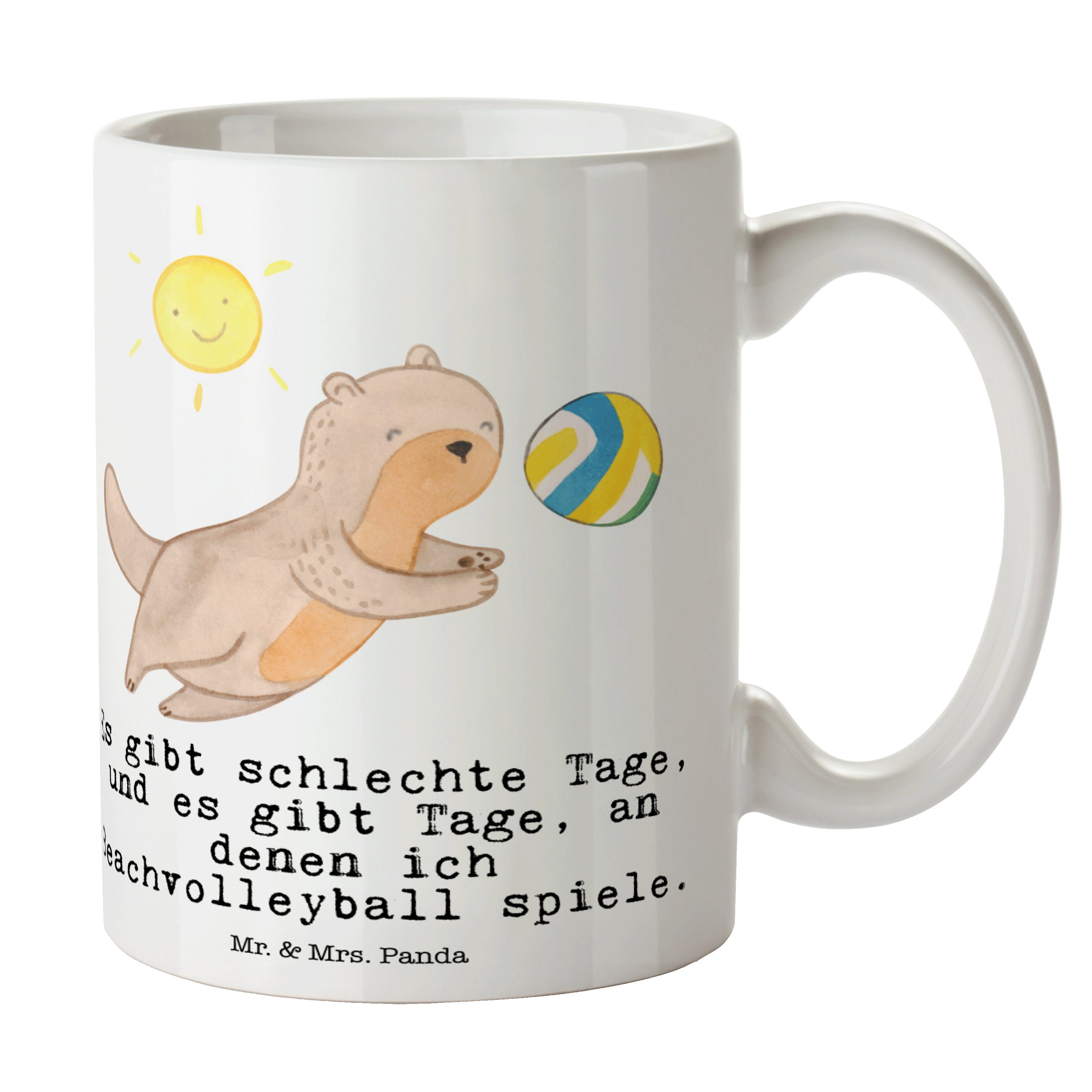 Mr. & Mrs. Panda Tasse Otter Beachvolleyball Tage - Weiß - Geschenk, Ballsport, Kaffeebecher, Keramik