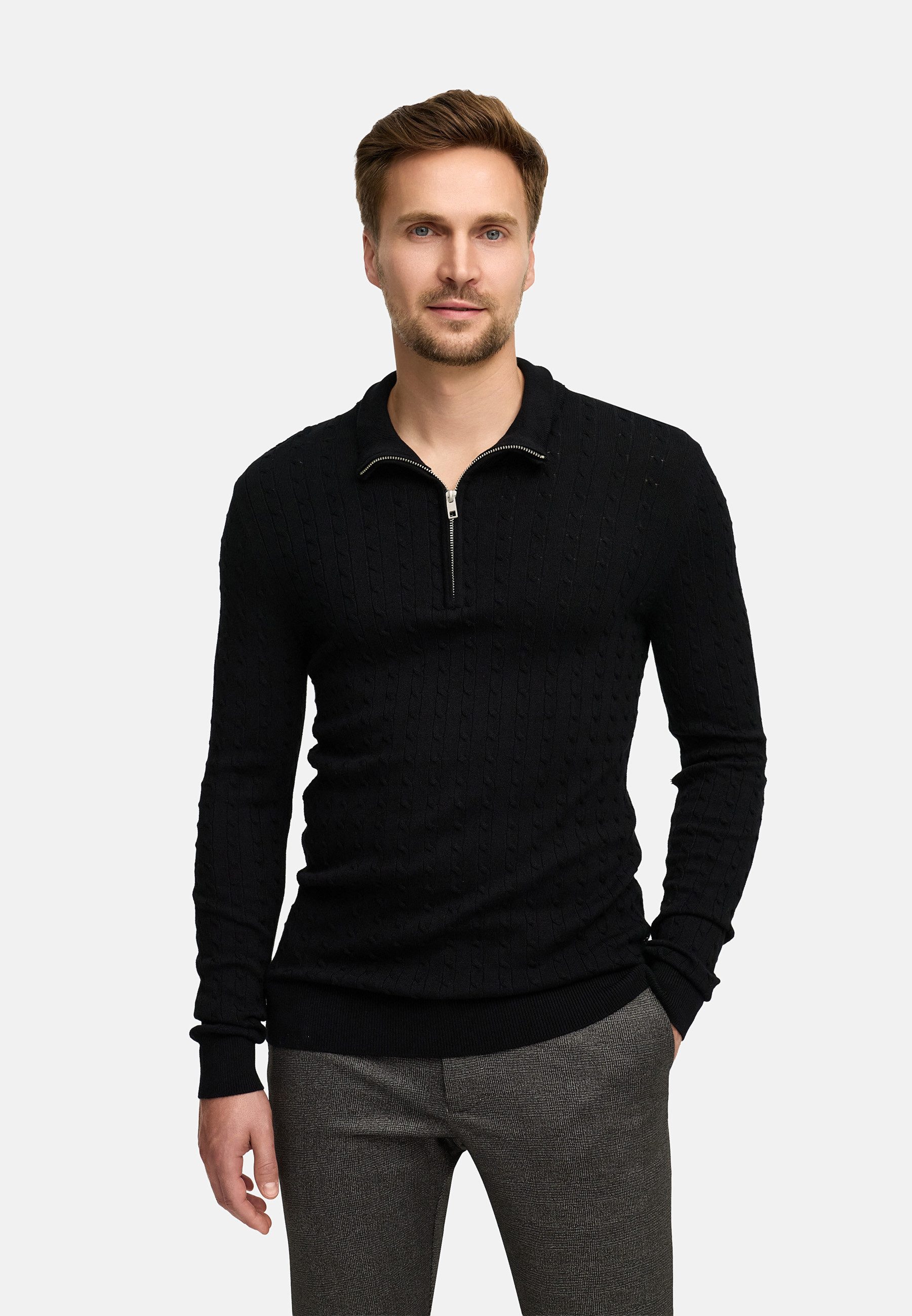 Jeff Вязаные свитера Herren JFCamden half Пуловеры Herrenpullover Вязаные свитера mit halbem Reißverschluss und Stehkragen