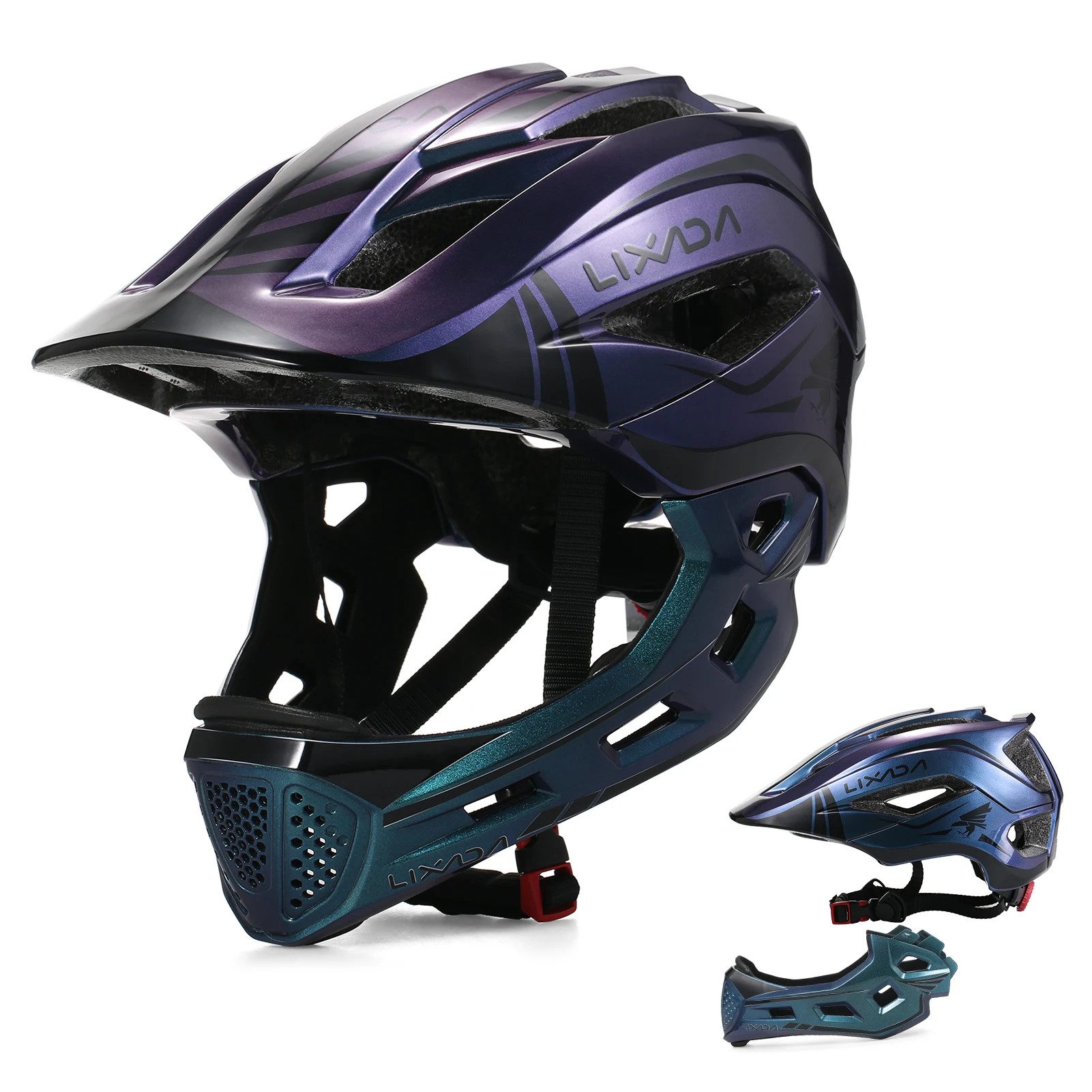 Lixada Kinderfahrradhelm Kinderfahrradhelm Fahrradhelm Kinder Fullface abnehmbar Unisex, 13 Lüftungsöffnungen, 2-in-1 Helm, stoßfester EPS-Schaum
