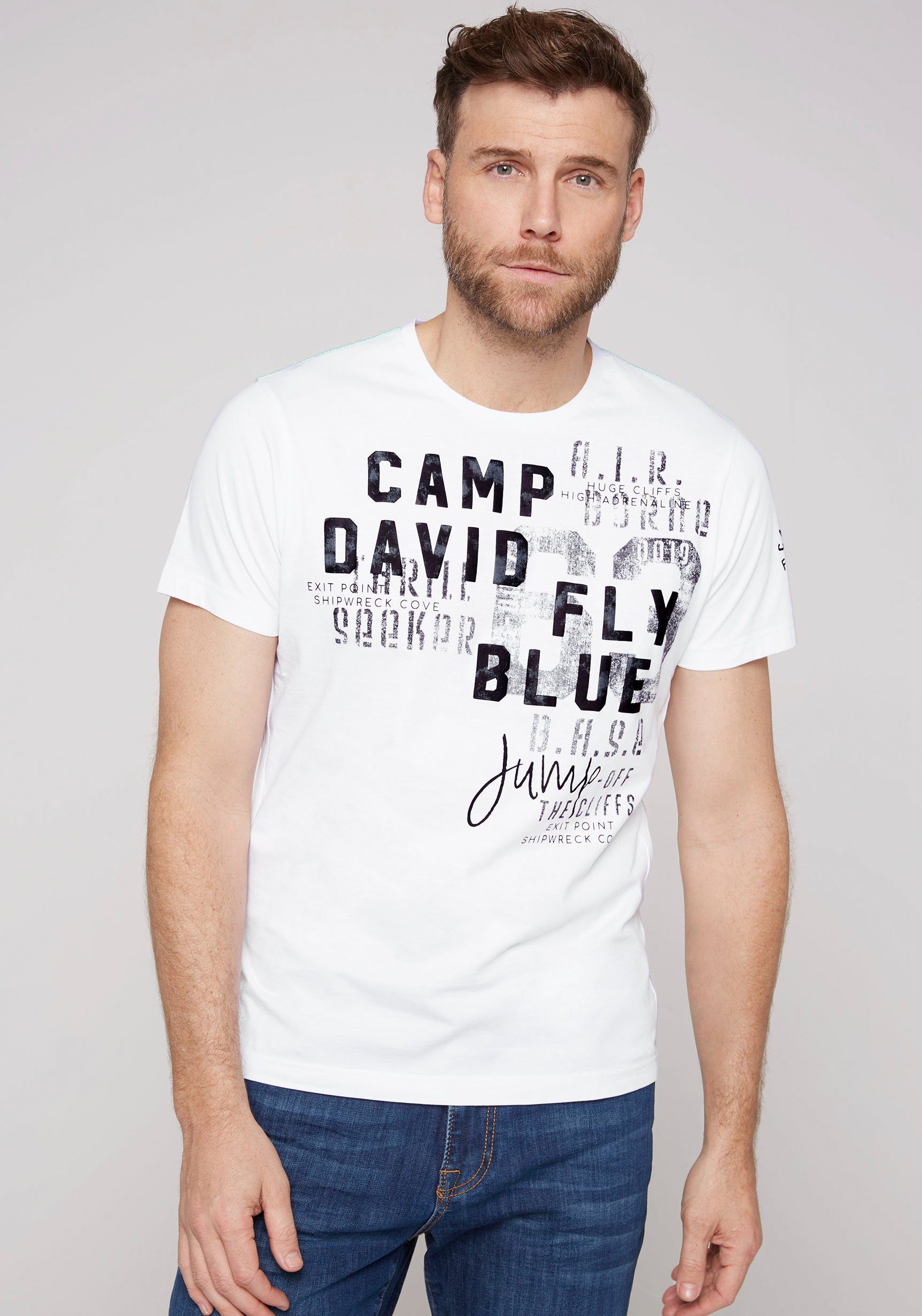 CAMP DAVID T-Shirt mit Puff-Print-Details opticwhite