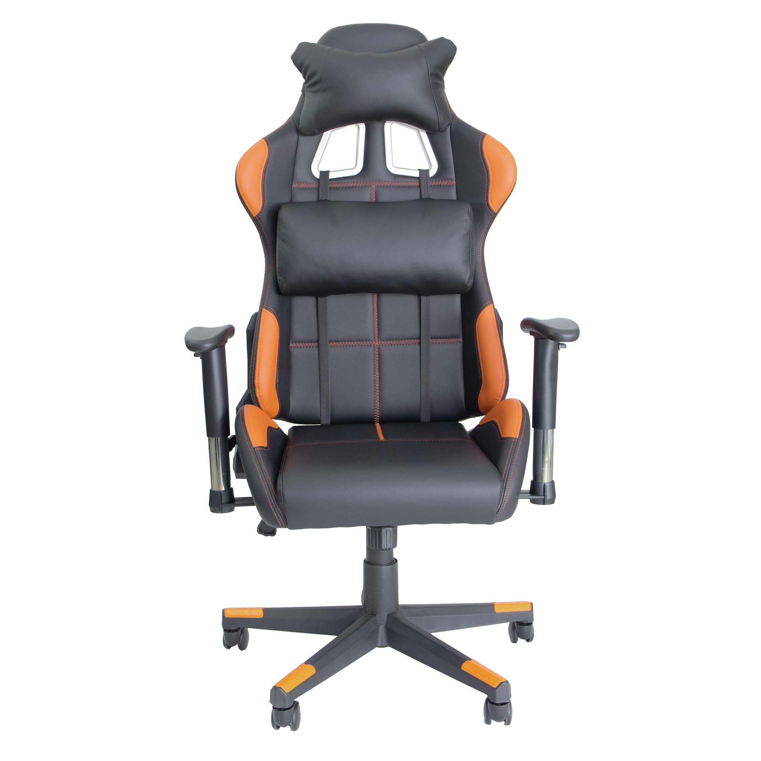 TPFLiving Bürostuhl Fire mit Lendenkissen Racing Stuhl Orange hochwertigem bis Drehstuhl XL Gaming-Stuhl kg - Kunstleder), Belastbarkeit (aus Zockerstuhl, 150