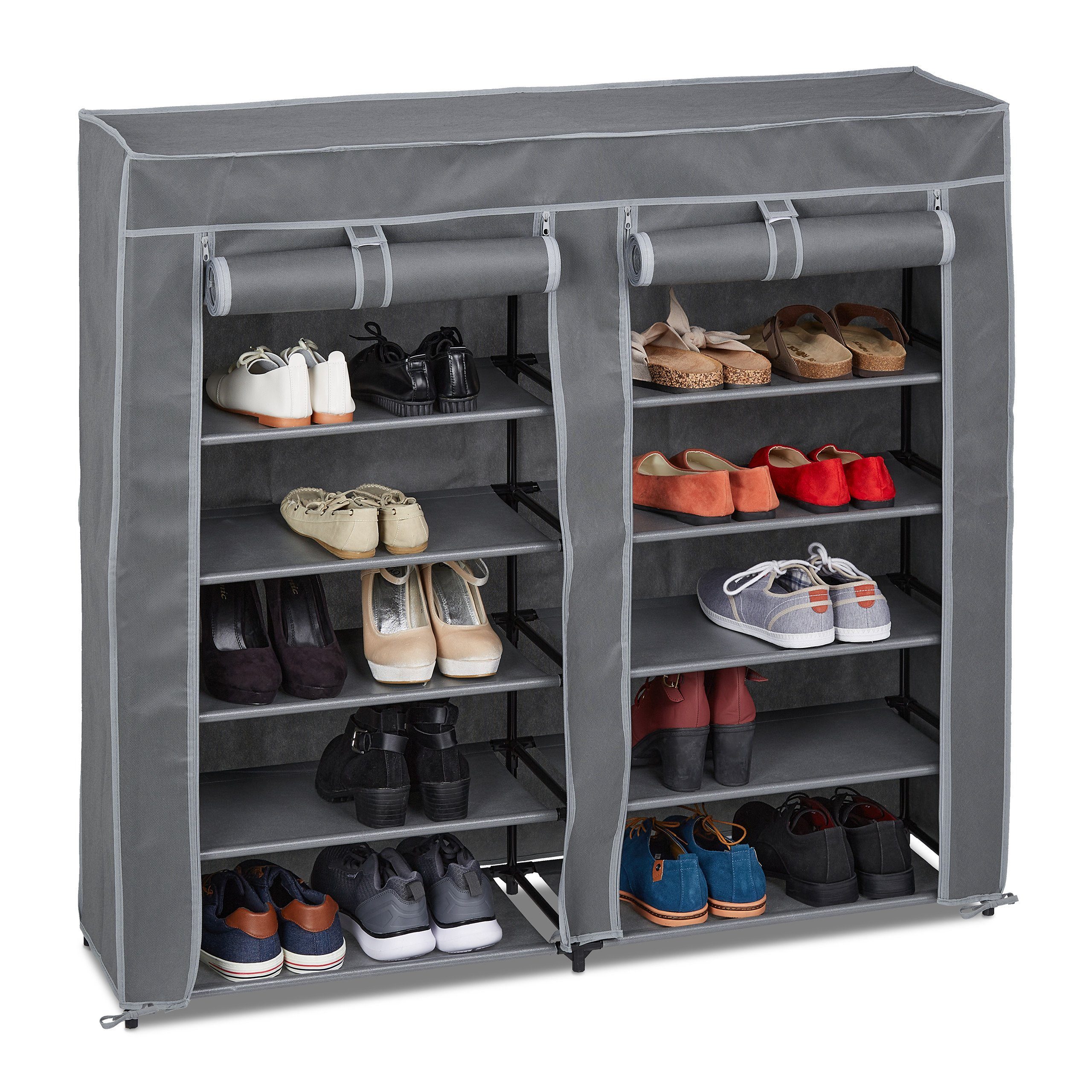 relaxdays Schuhschrank Schuhschrank Stoff 12 Fächer Anthrazit