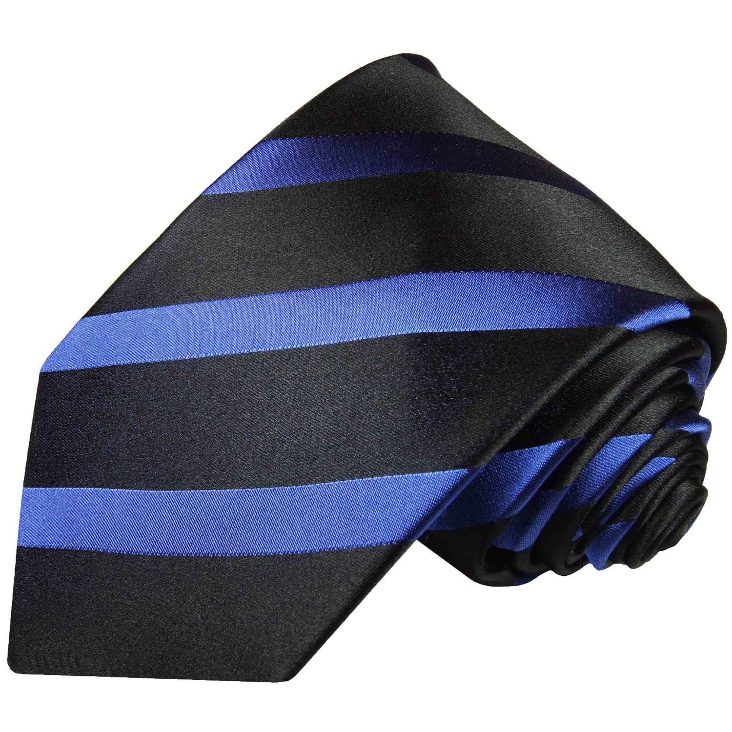 Paul Malone Krawatte Seide Herren schwarz 100% gestreift Seidenkrawatte blau (6cm), Moderne Schmal 295