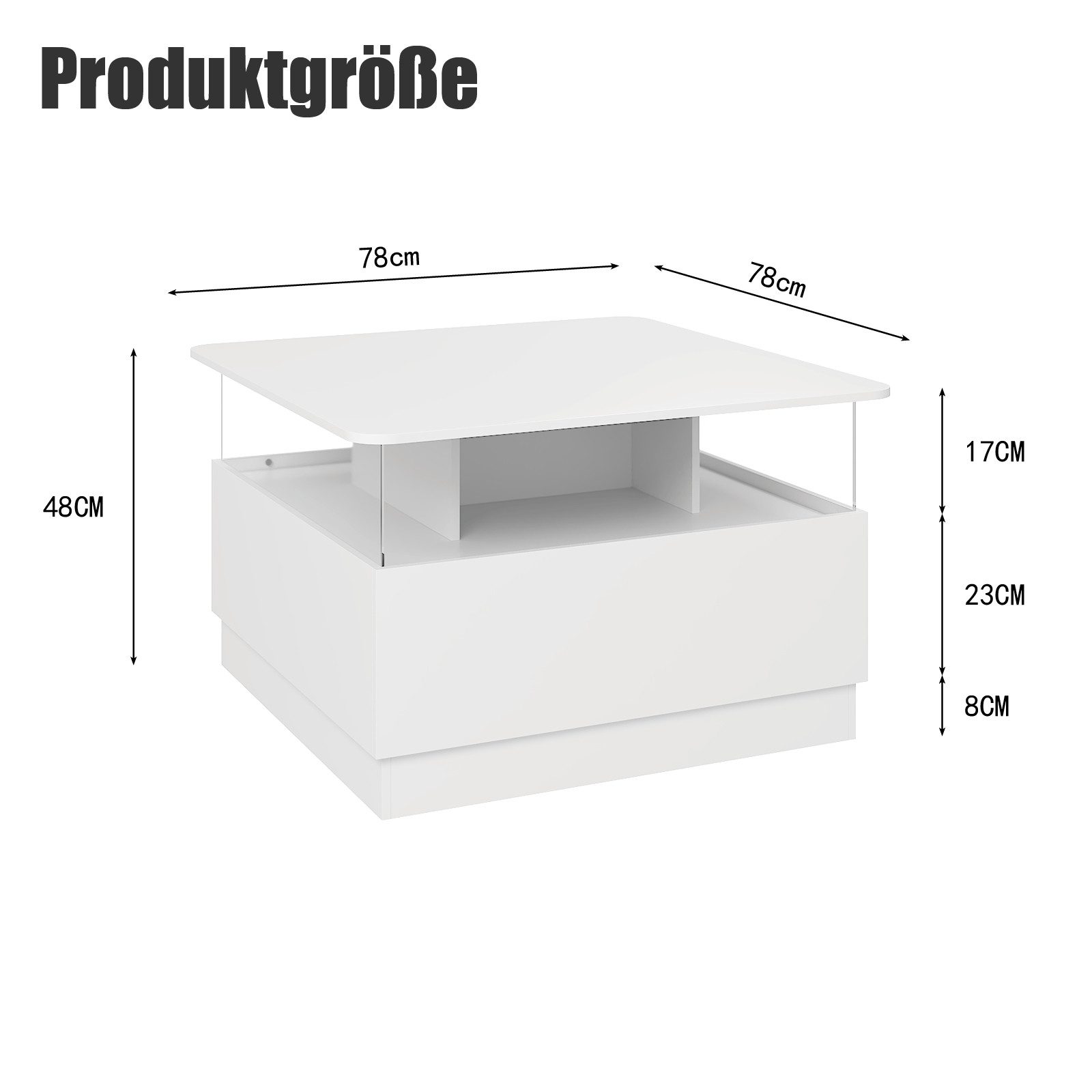 radelldar Couchtisch quadratisch mit LED-Beleuchtung und 2 Acryltüren-Schubladen (1-St), Wohnzimmertisch Beistelltisch, 78x78x48cm – Bild 2 von 5
