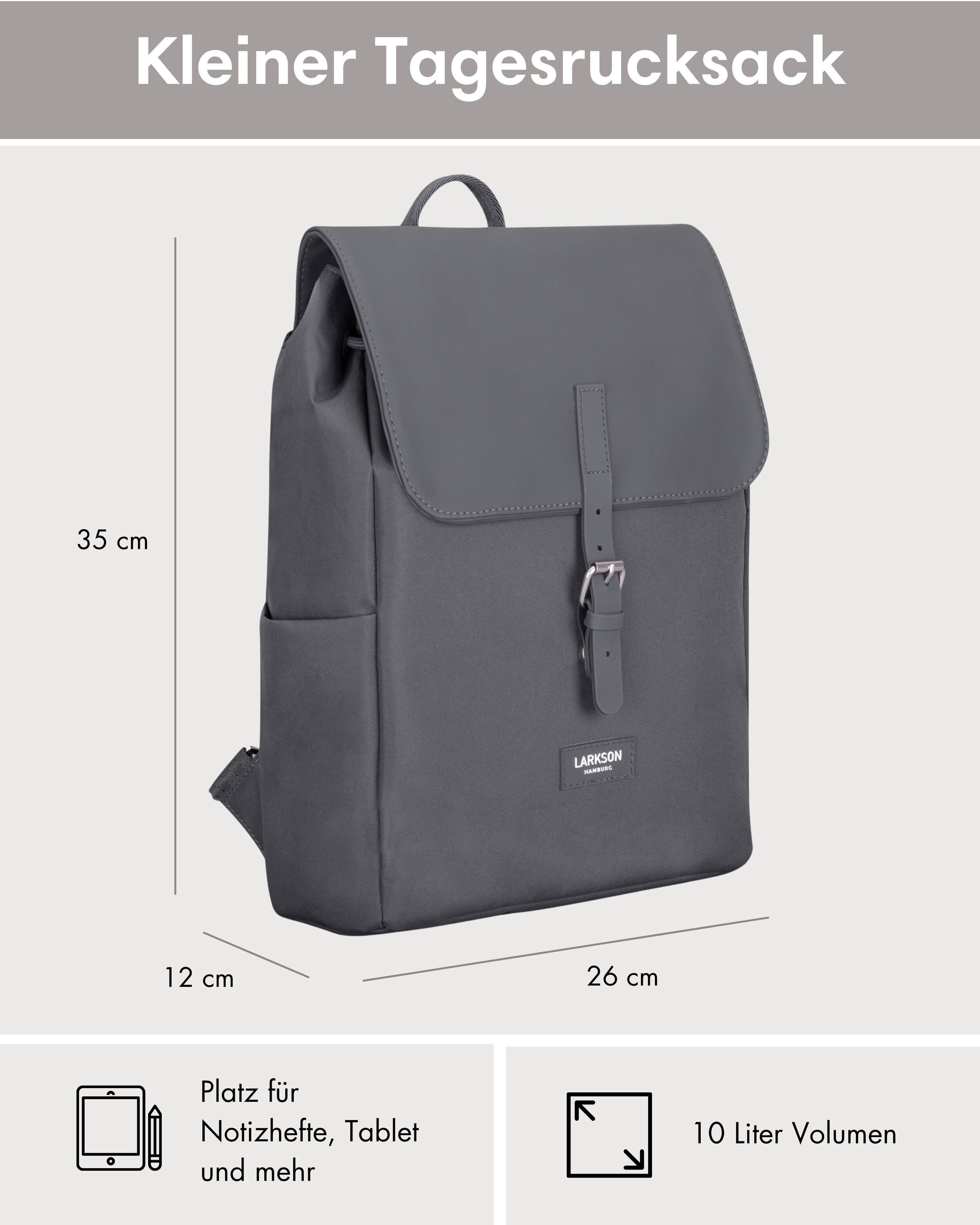 LARKSON Cityrucksack Ida Laptop Rucksack Damen Herren Klein Elegant (1-tlg), Anti Diebstahl Seitentasche, Laptopfach, Wasserabweisend