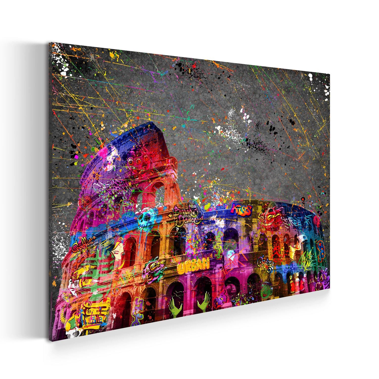 Artedinoi Leinwandbild Street Art Kolosseum, Rom Wandbild Leinwandbild Kunst XXL Deko