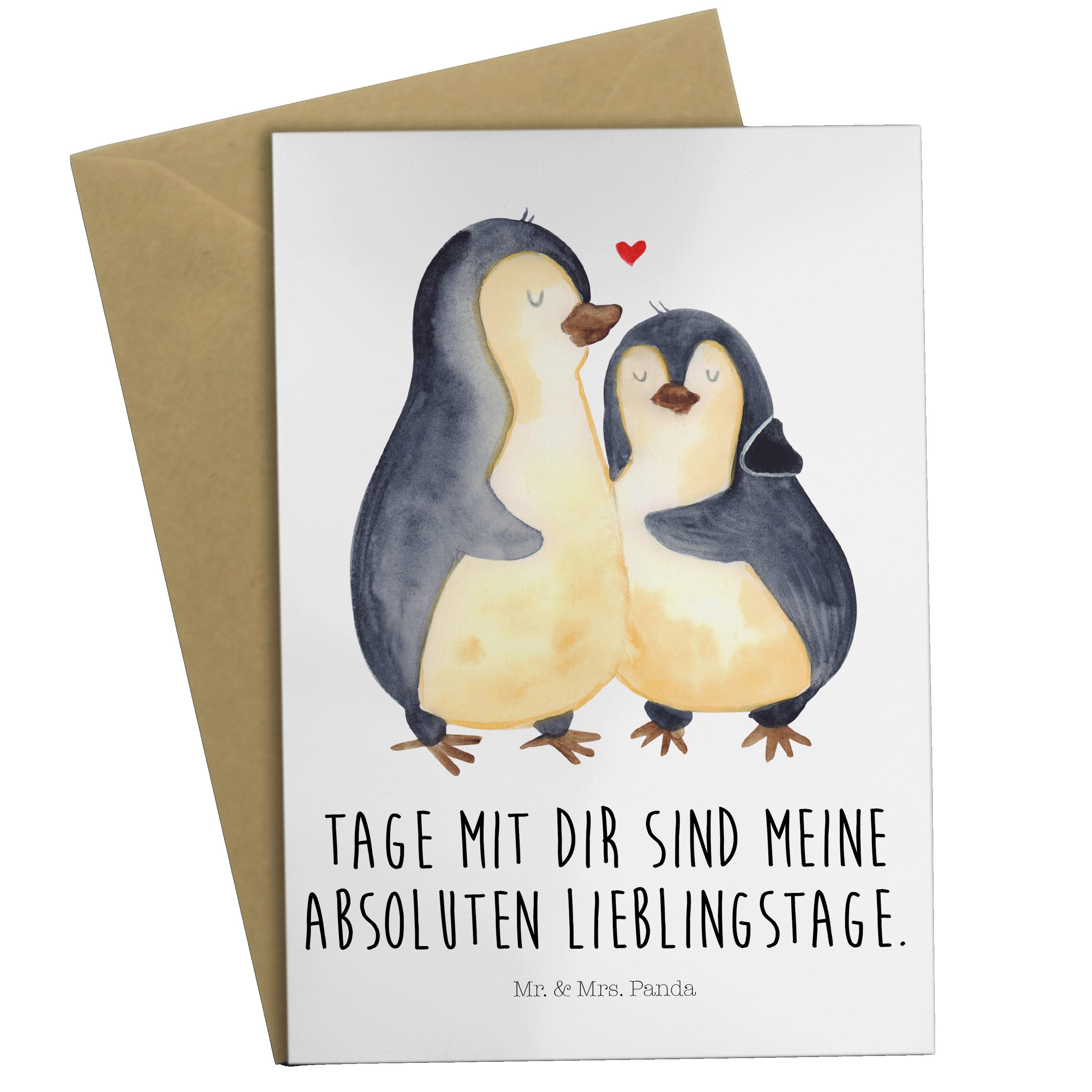 Mr. & Mrs. Panda Grußkarte Pinguin umarmen, Grußkarte, Weiß, Liebe, Hochzeitstag, einladungskart
