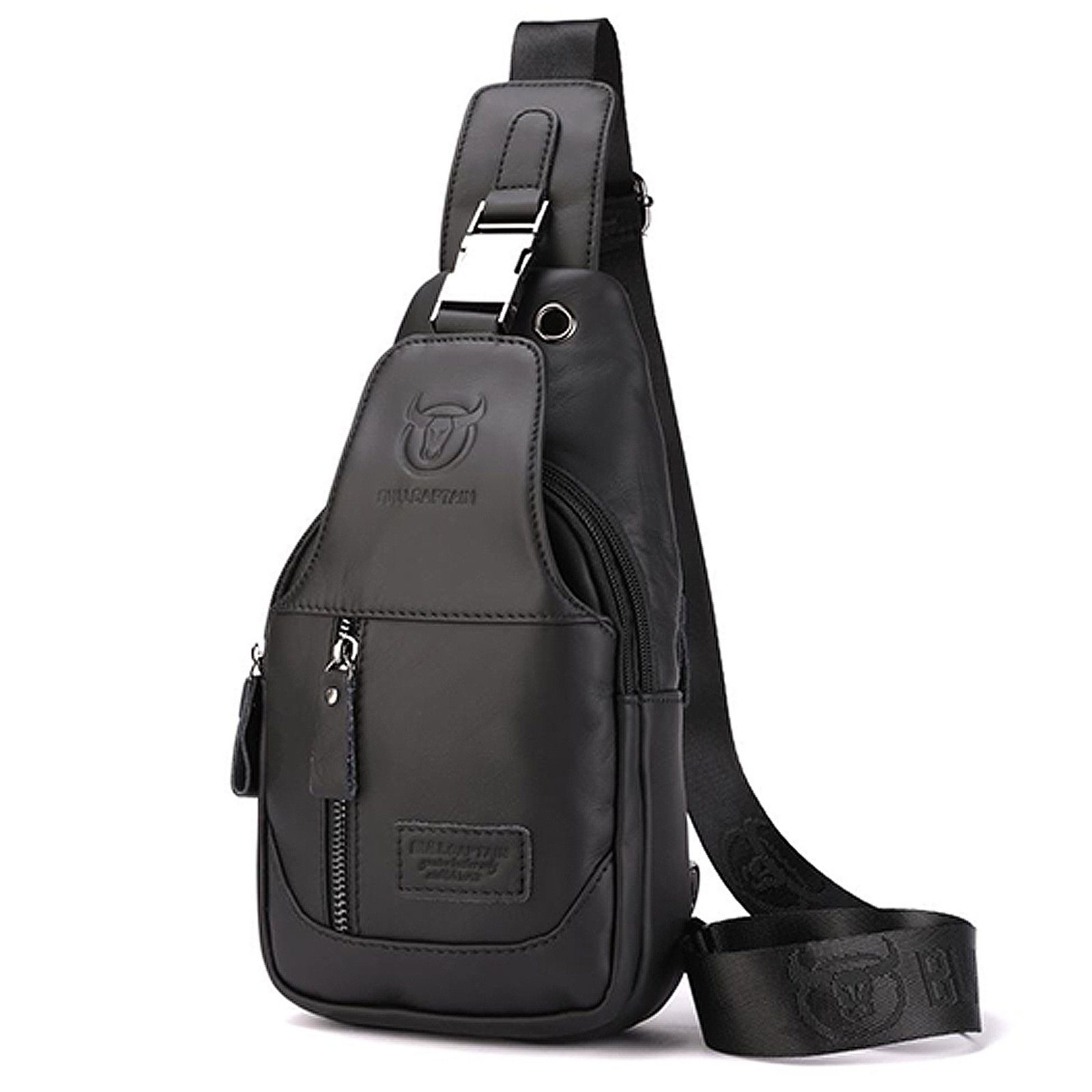 OKWISH Schultertasche Brusttasche Sling Schulter Rucksack Rucksäcke Crossbody Umhängetasche (aus Echtleder Herren und Damen 16 x 28 x 9 cm, Geldgürtel, Sport, Sporttasche, Handytasche, Anti-Diebstahl, Leder), für Outdoor Camping Reisen Wandern Radfahren Multipurpose Tagepacks