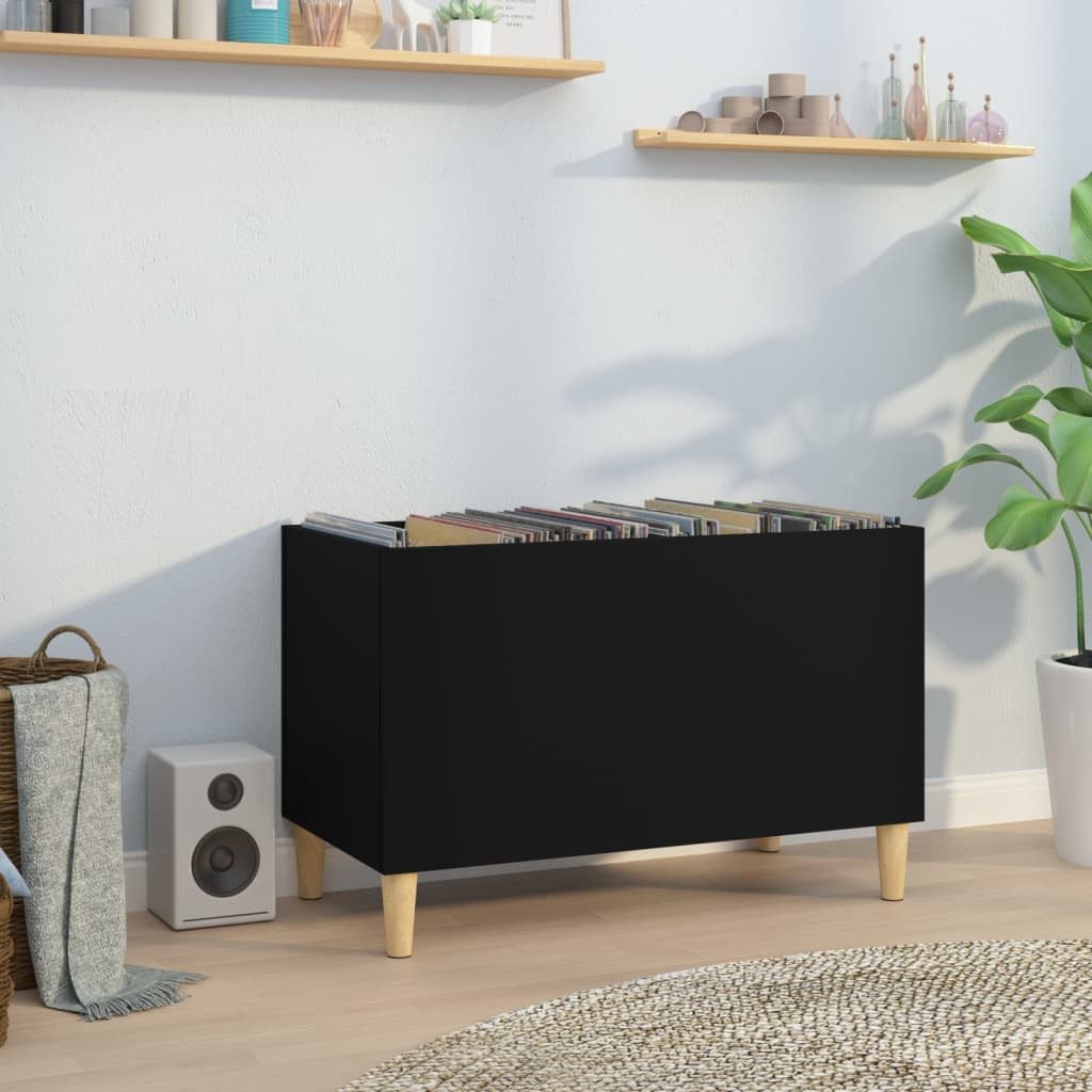 furnicato Media-Regal Plattenschrank 74,5 x 38 x 48 cm Schwarz, 1-tlg., Geräumiges LP-Regal mit Massivholzbeinen für dein Wohnzimmer