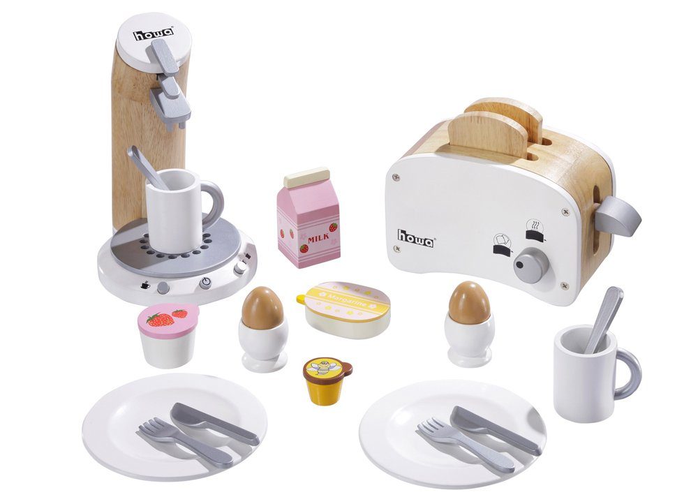 howa Kinder-Küchenset, (24-tlg), Frühstücksset mit Kaffeemaschine und Toaster aus Holz