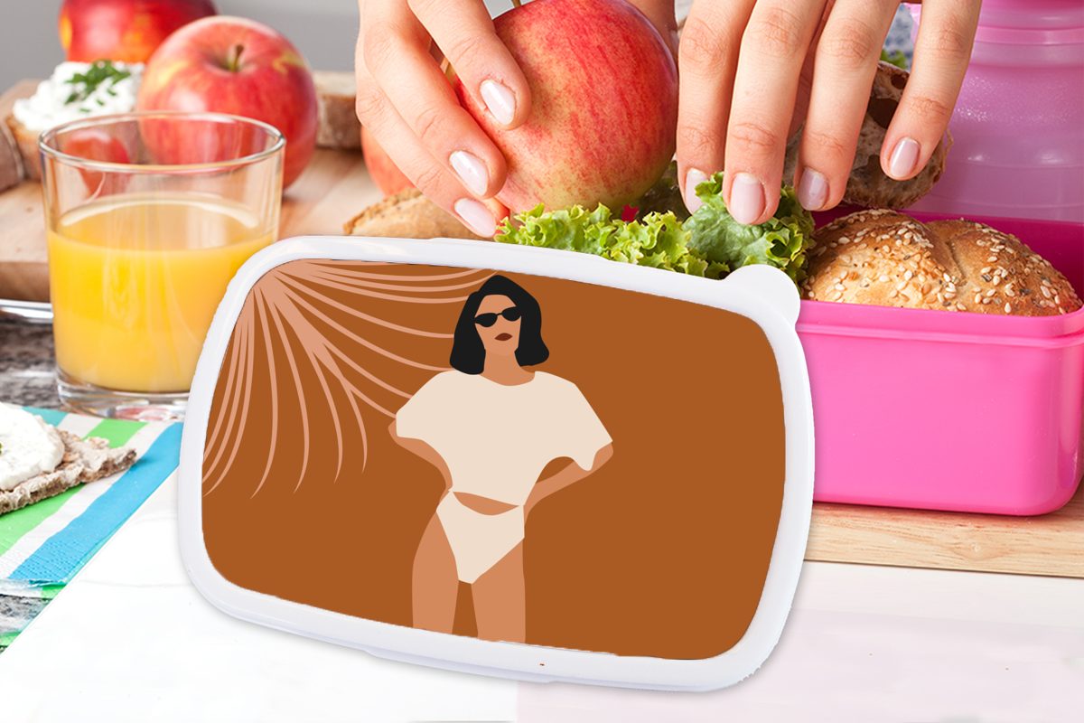 MuchoWow Lunchbox Sommer - Brotbox für Sonnenbrille rosa Kunststoff, Brotdose Snackbox, Erwachsene, - Kunststoff Minimalismus, (2-tlg), Kinder, Mädchen