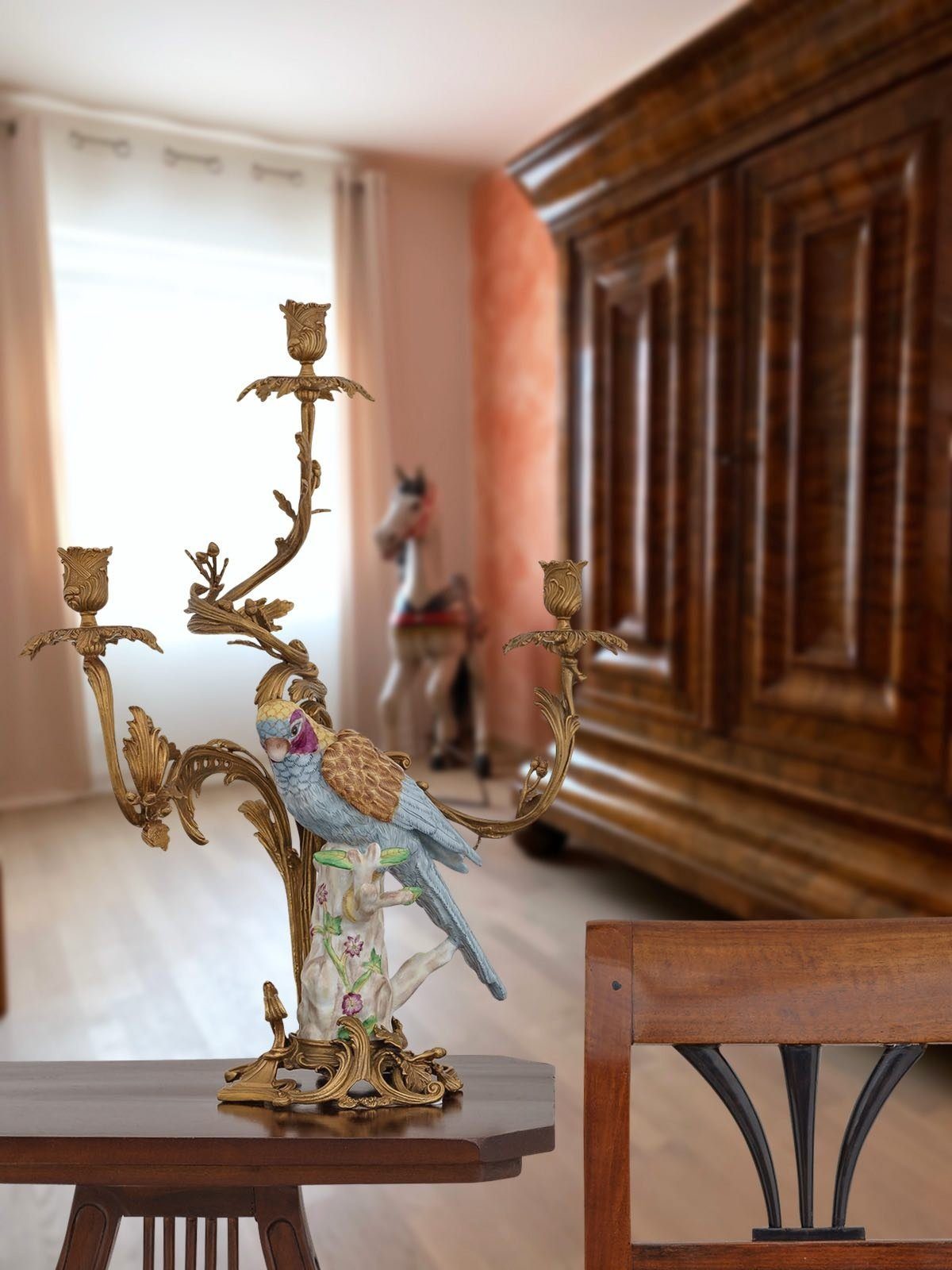 Aubaho Kerzenständer Kerzenständer Vogel Papagei Porzellan 6 Antik-Stil Bronze Kerzenhalter