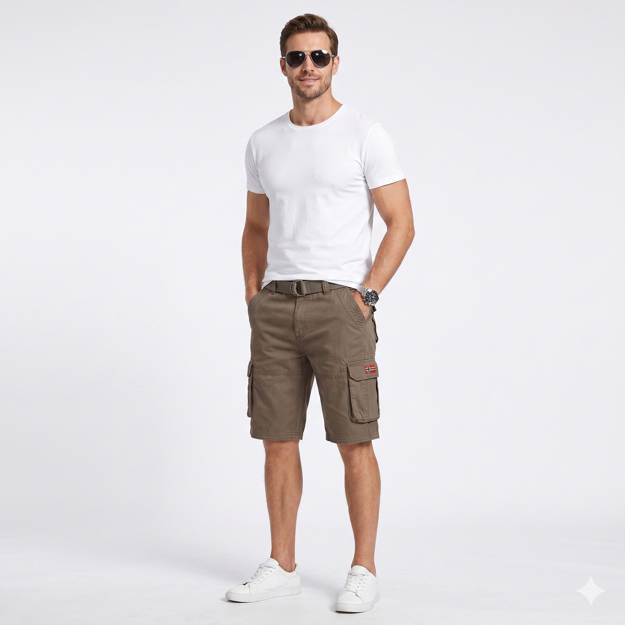 Geographical Norway Cargoshorts kurze Hose aus Baumwolle, Sommer-Bermuda (Packung, 1-tlg) Herrenshorts mit Gürtel Größe S bis 5XL