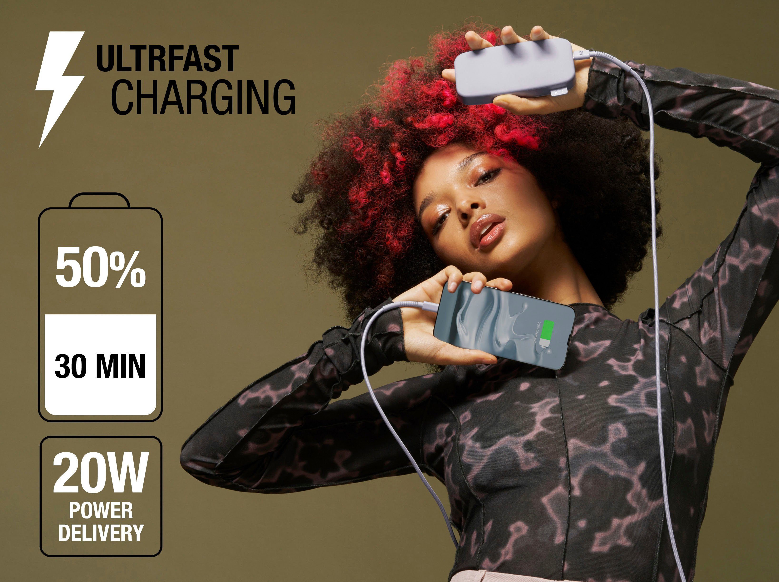 20W Ultra mit Powerbank PD Fast lila Rebel Power Pack & Fresh´n 12000mAh USB-C, Charge