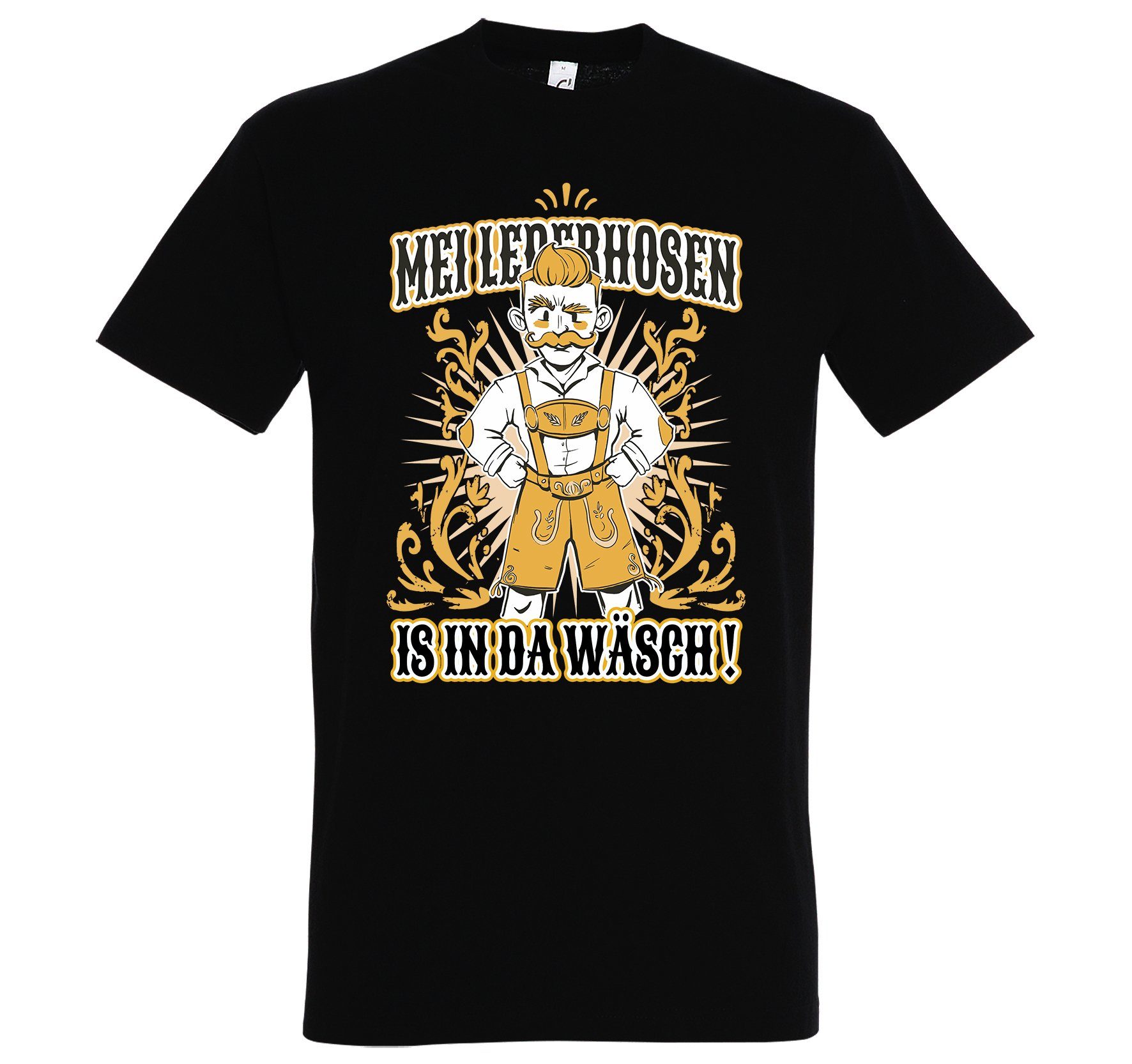 Herren lustigem Frontprint Wäsch" Schwarz Läderhose In Youth mit T-Shirt "Mei Der Designz Shirt