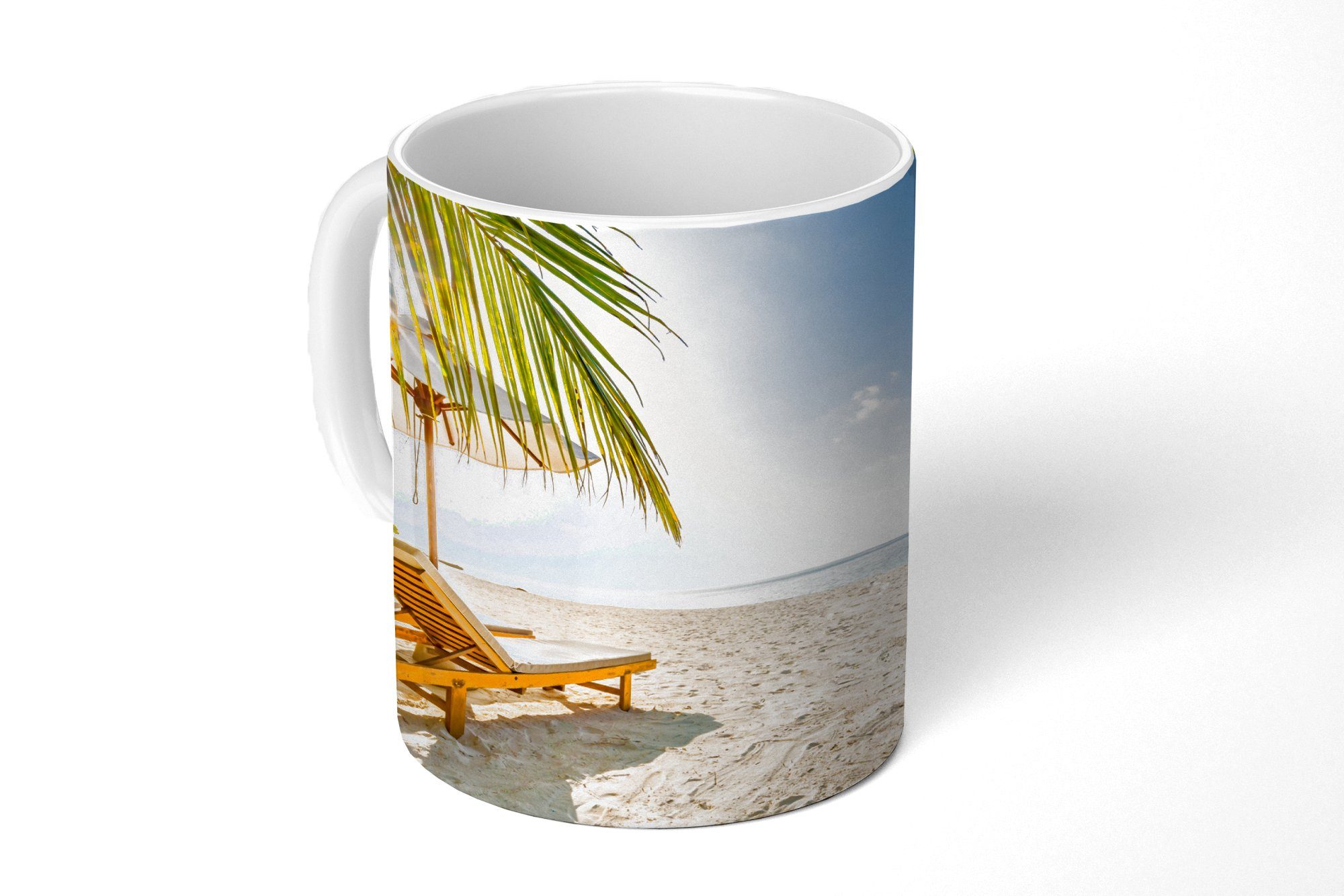 - Becher, - Geschenk Luft, Tasse Kaffeetassen, Keramik, Palme Teetasse, MuchoWow Teetasse, Strandkorb