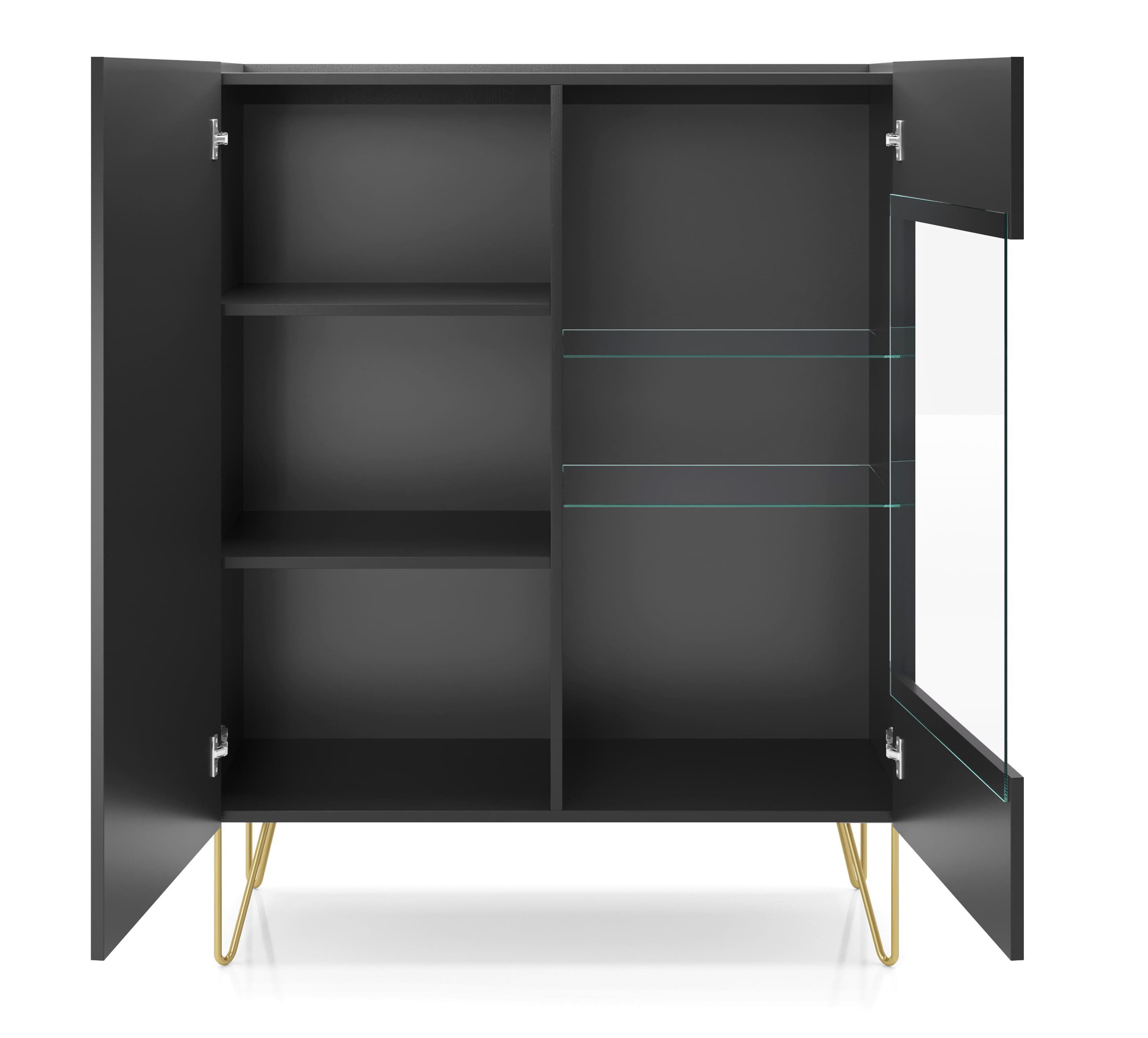 MOEBLO Highboard Harmonix WT97 (Platte in schwarz Marmor-Optik Sideboard Wohnzimmer Schlafzimmer, Kommode mit goldenen Beinen, Komodenschrank Highboard), (H x B x T):122x97x37cm